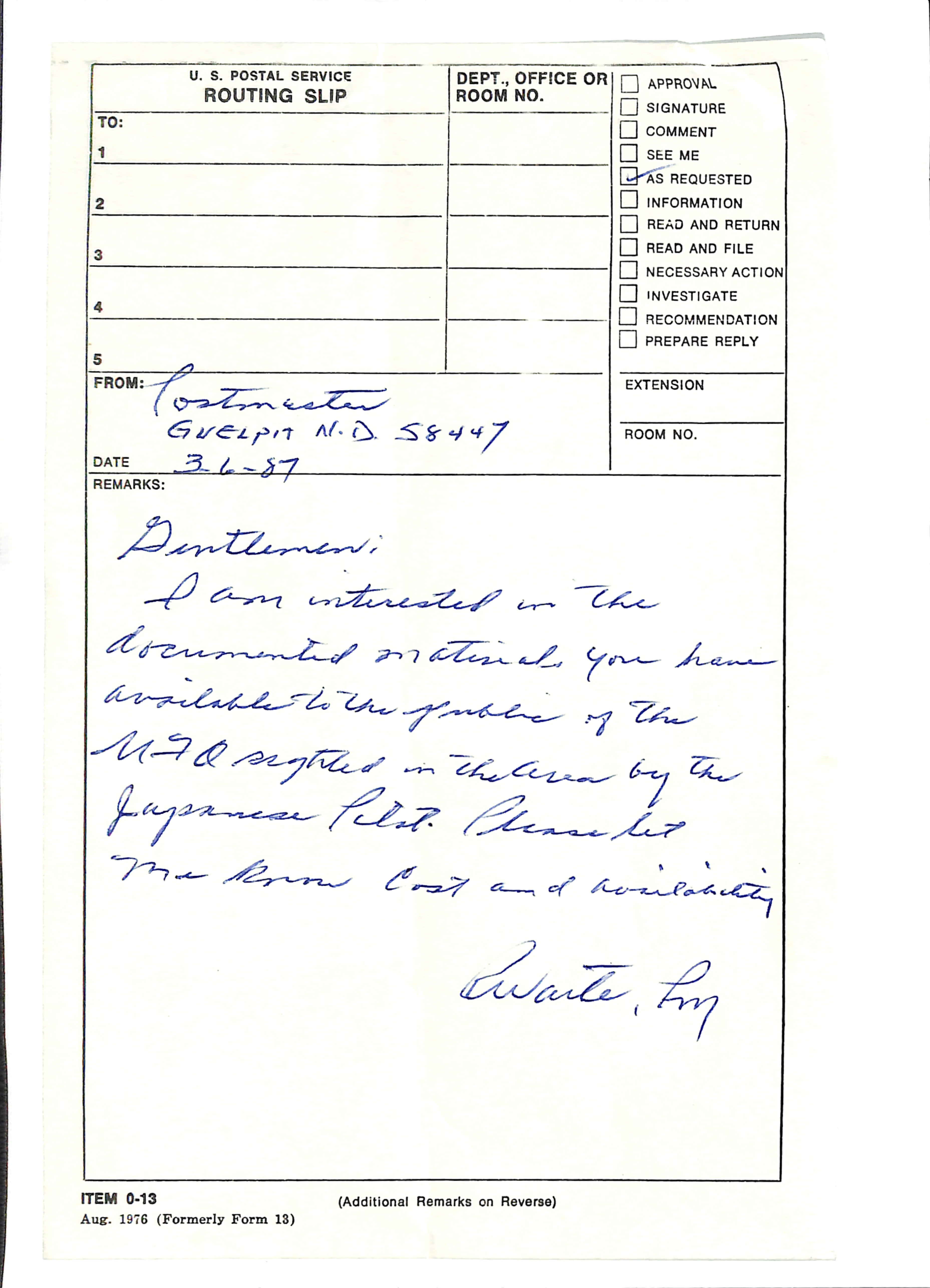 Information Releases Relating to Unidentified Flying Object