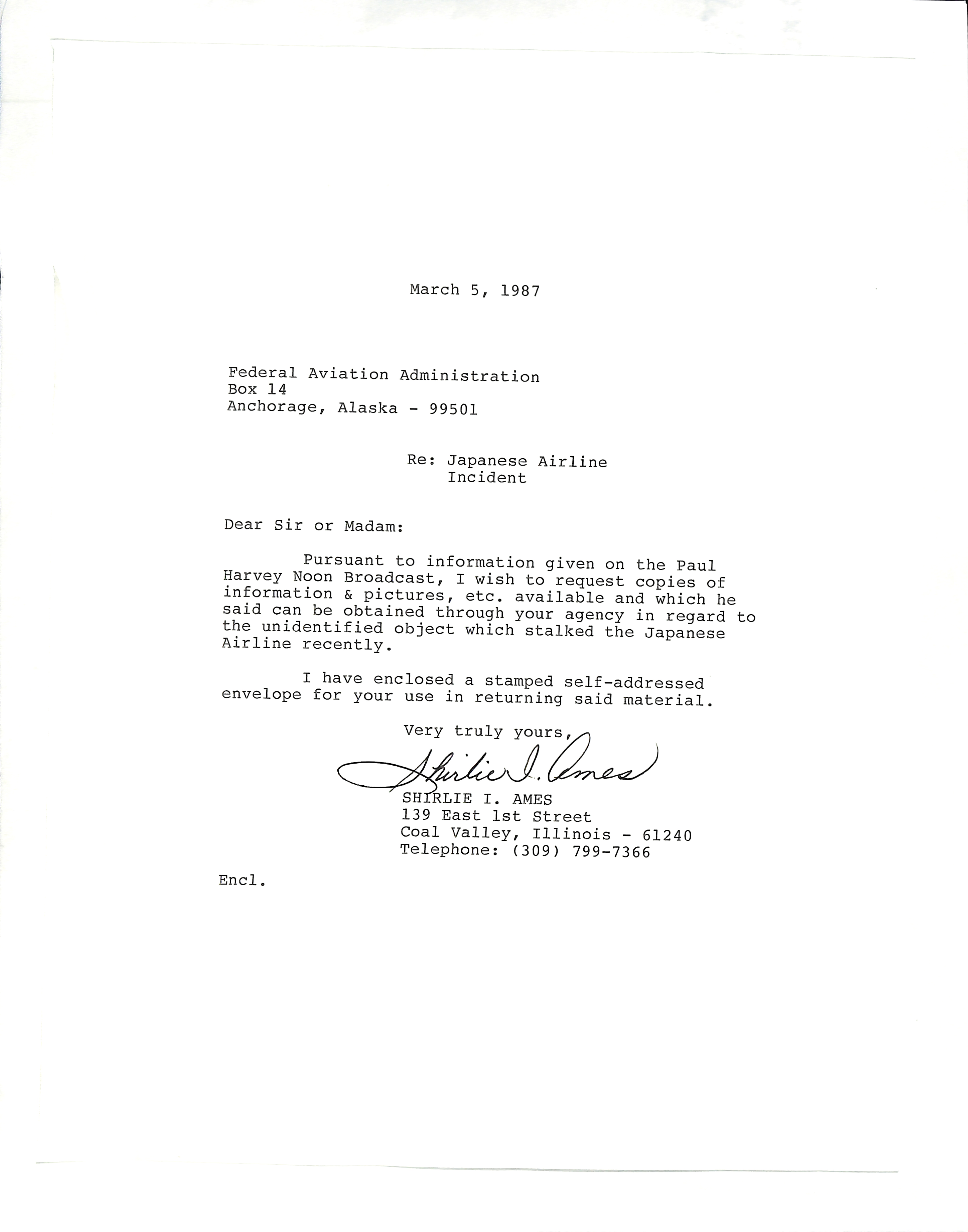 Information Releases Relating to Unidentified Flying Object