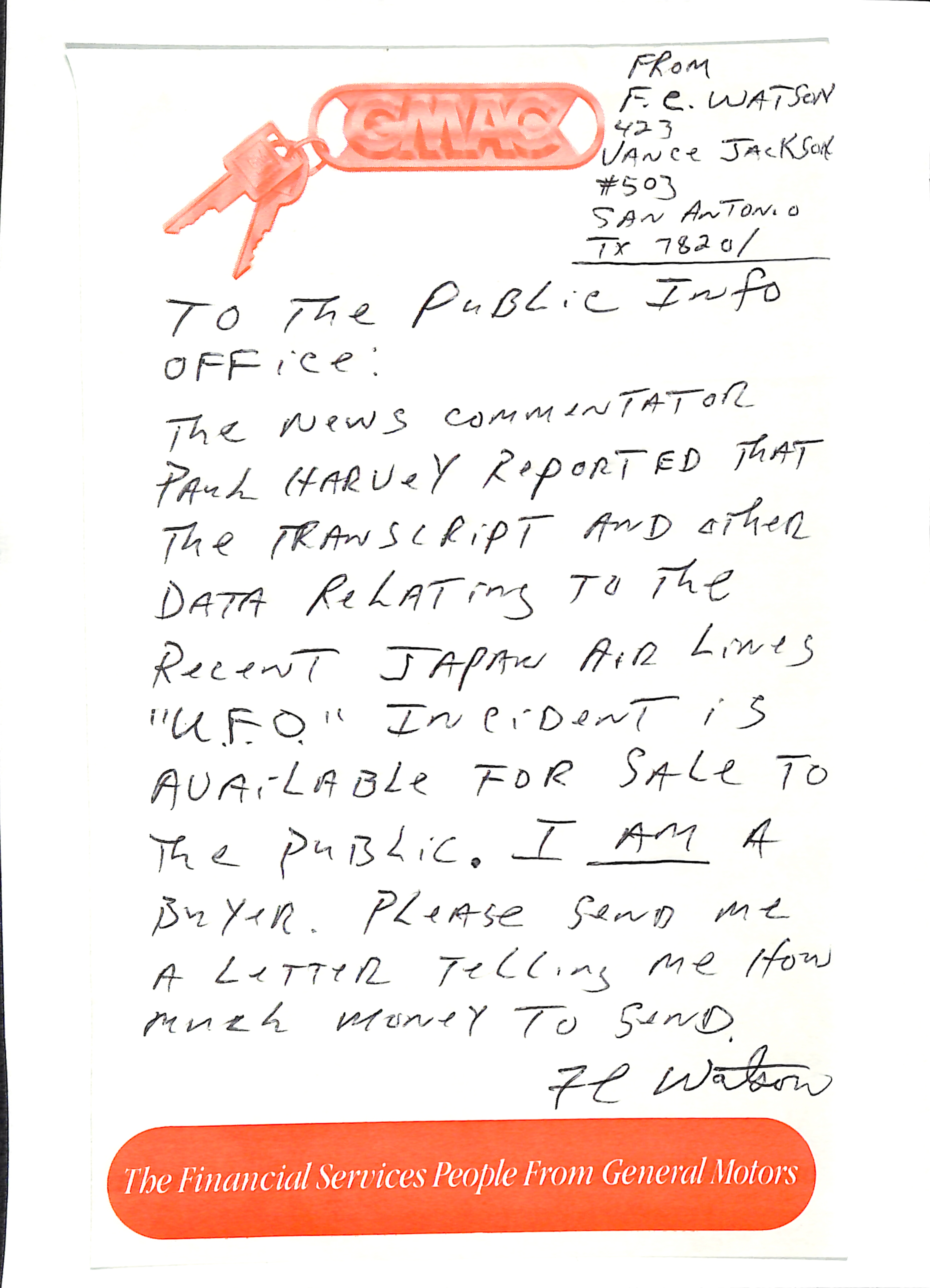 Information Releases Relating to Unidentified Flying Object