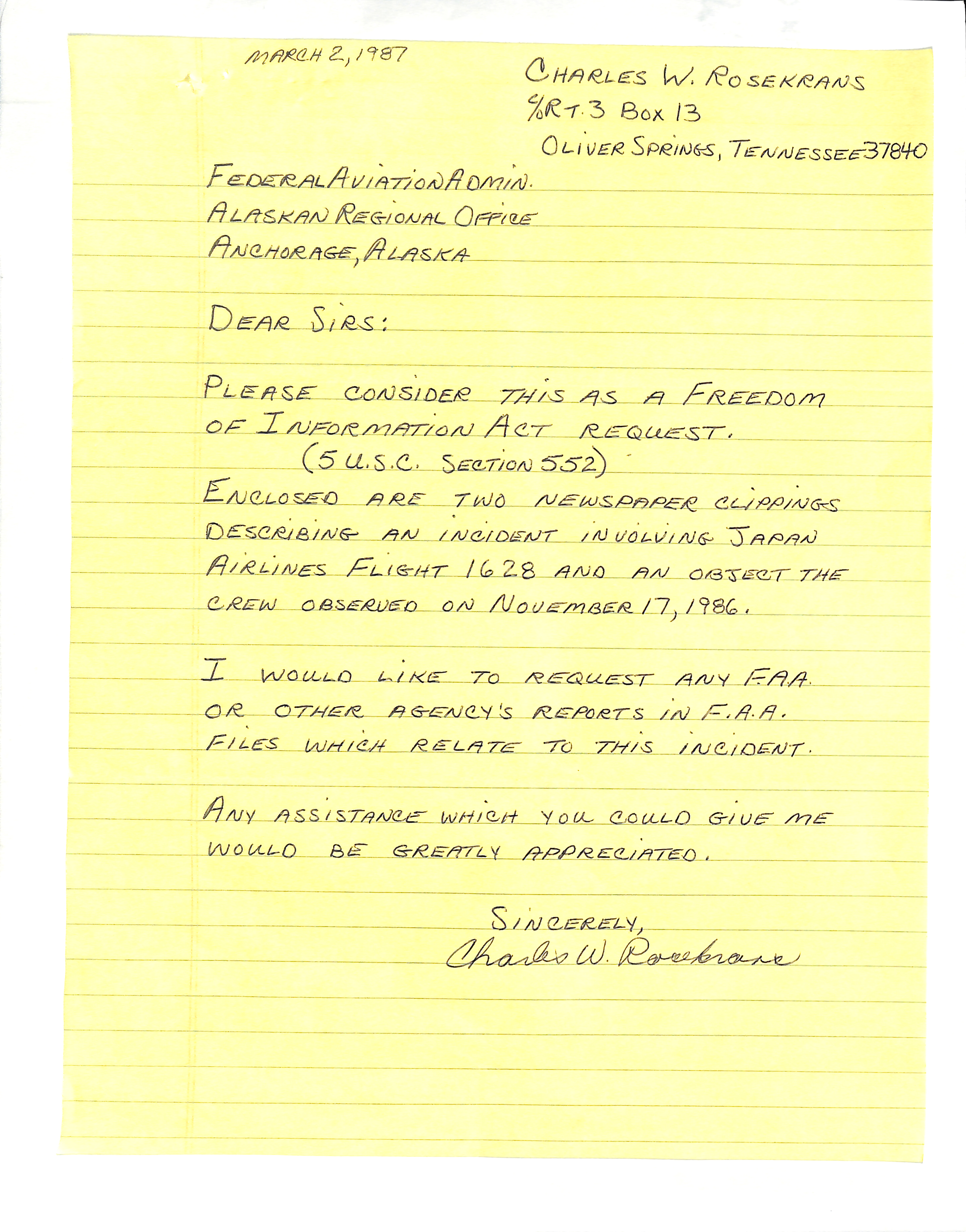 Information Releases Relating to Unidentified Flying Object