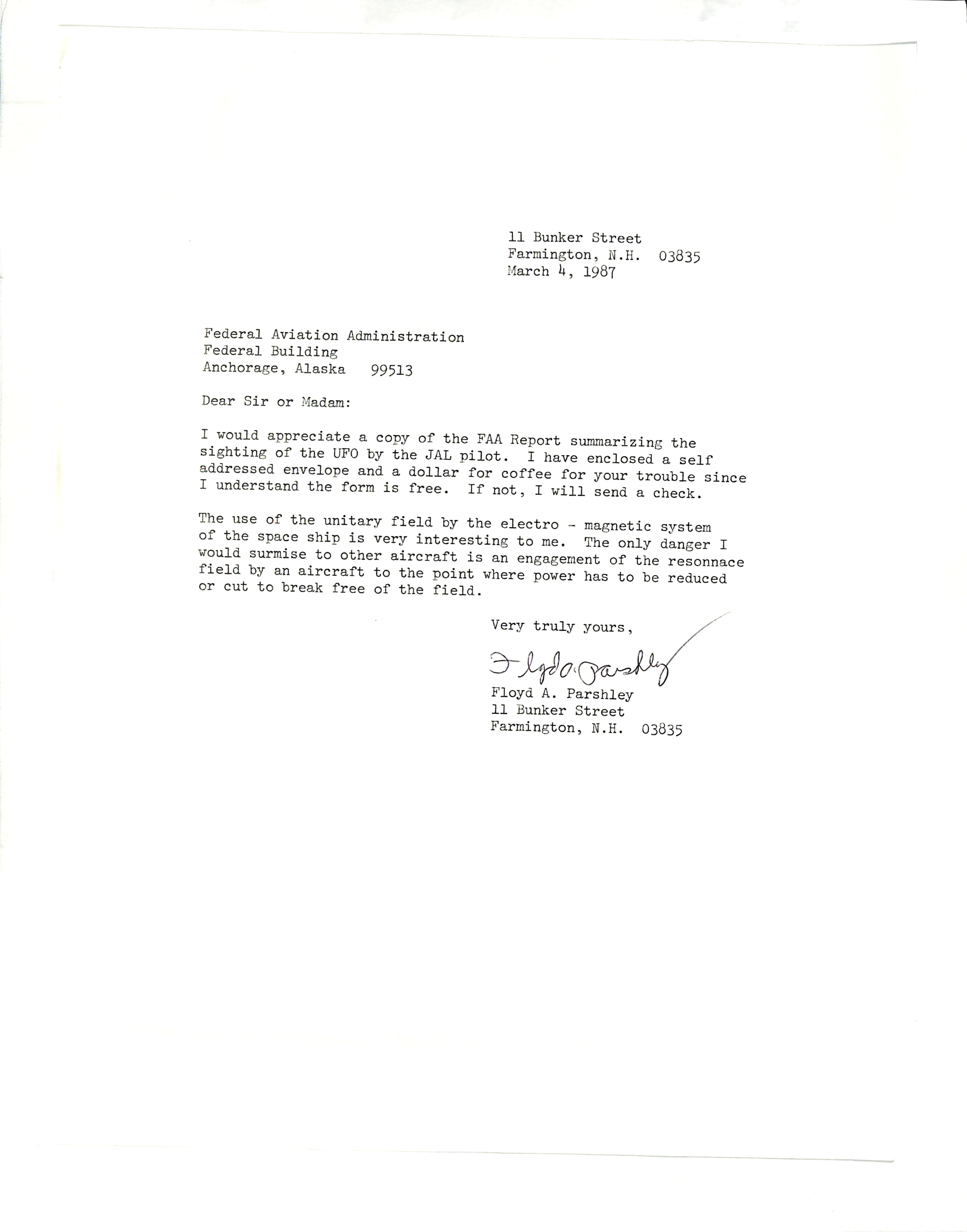 Information Releases Relating to Unidentified Flying Object