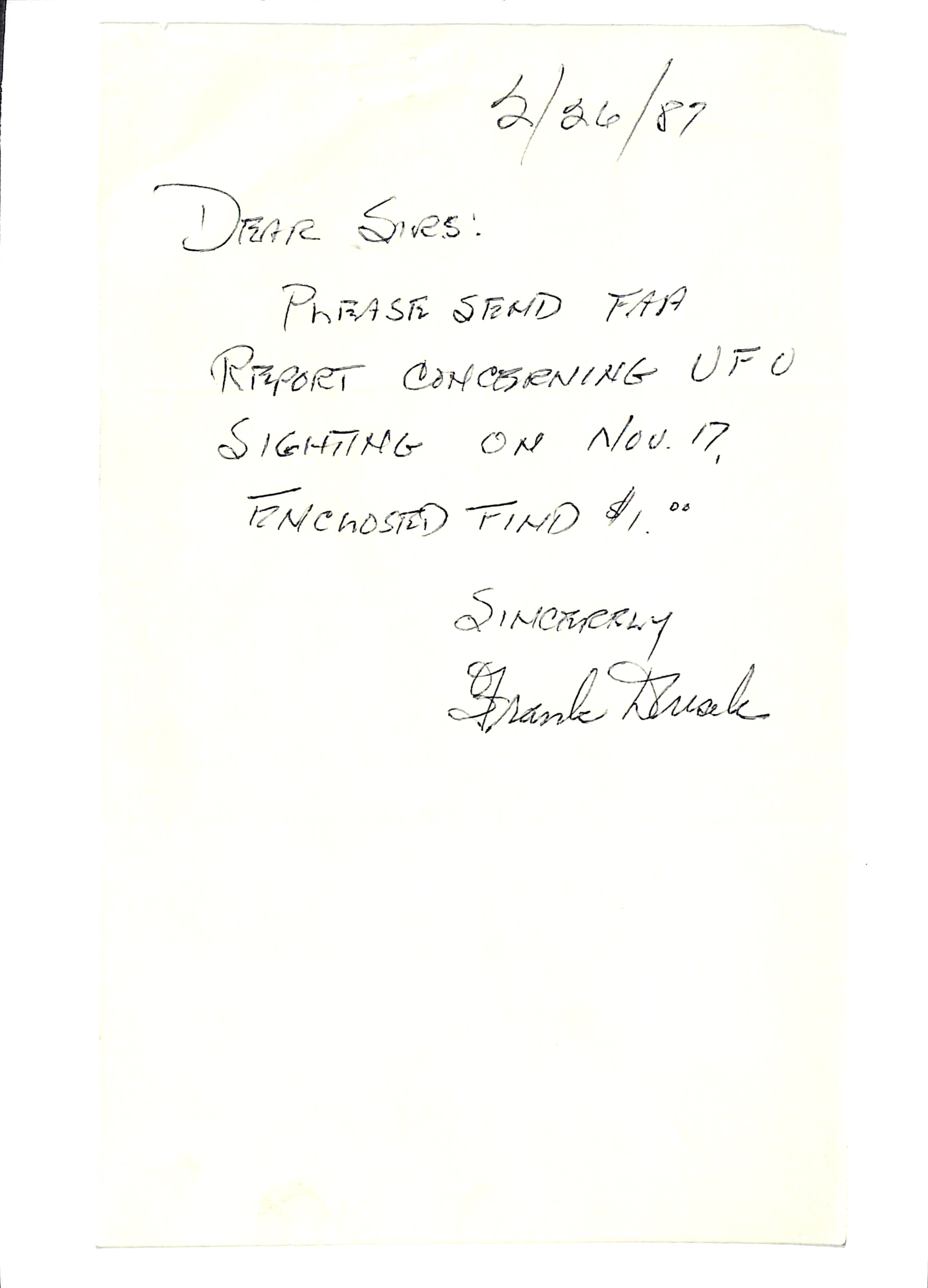 Information Releases Relating to Unidentified Flying Object