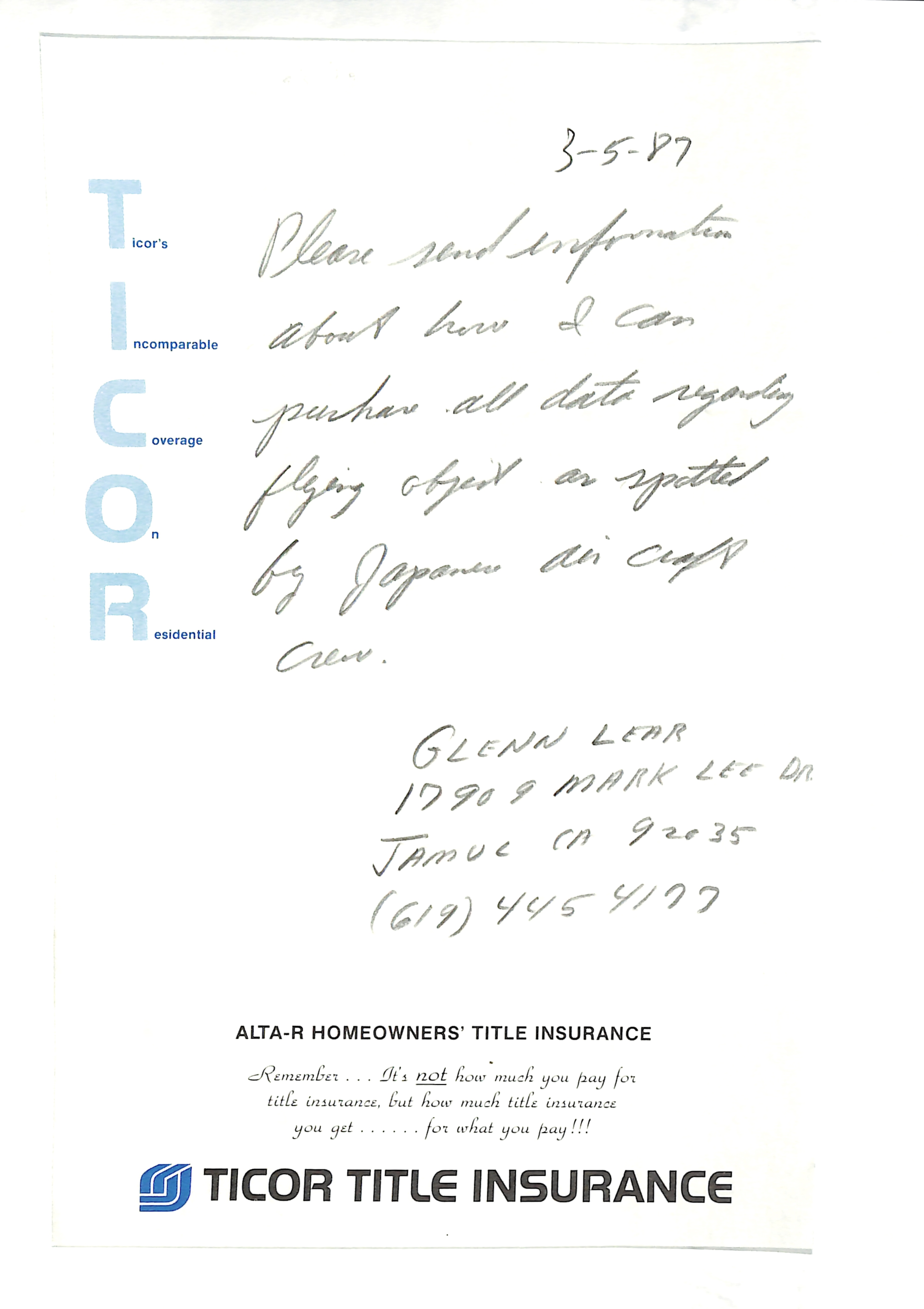 Information Releases Relating to Unidentified Flying Object