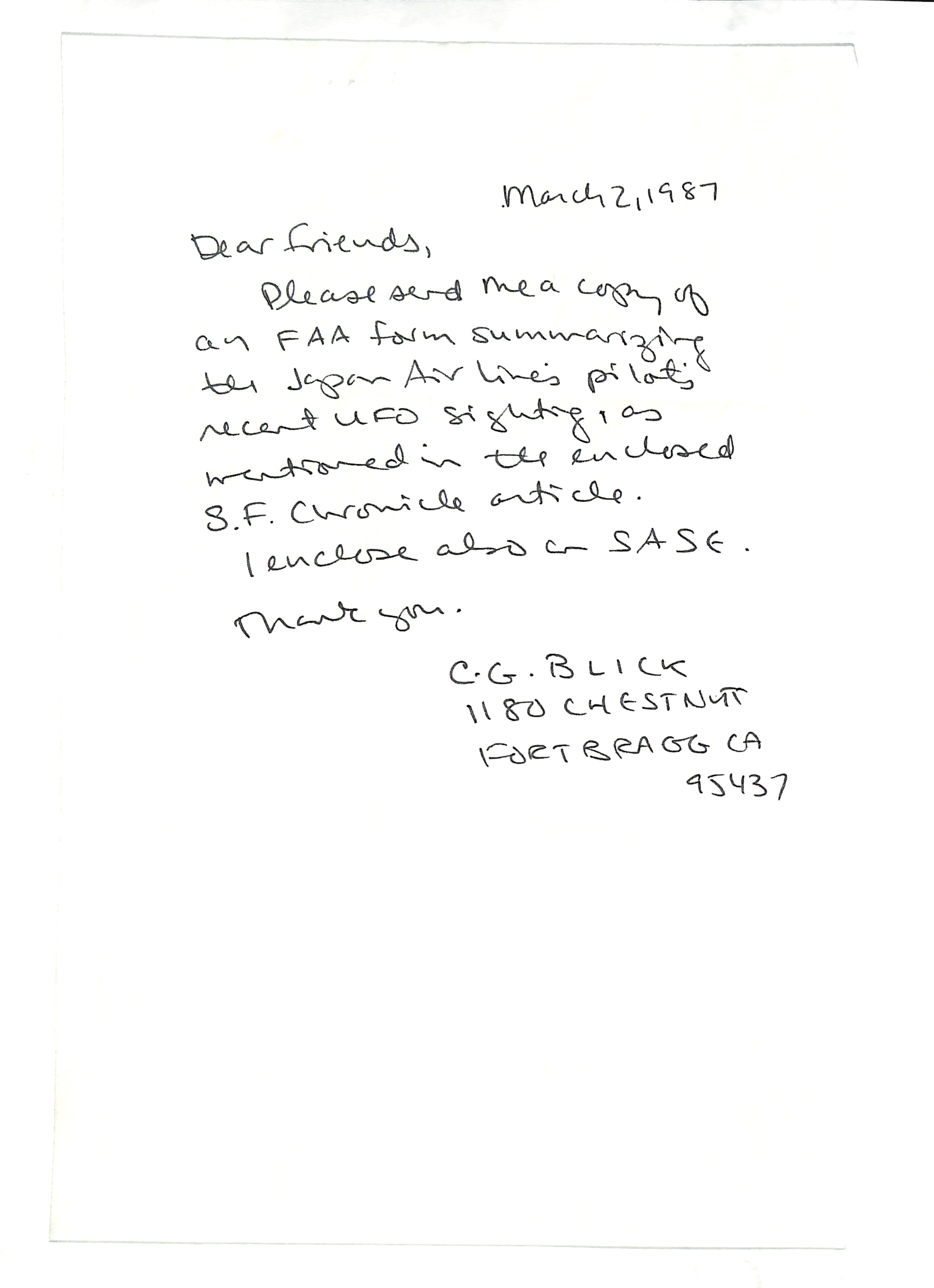 Information Releases Relating to Unidentified Flying Object