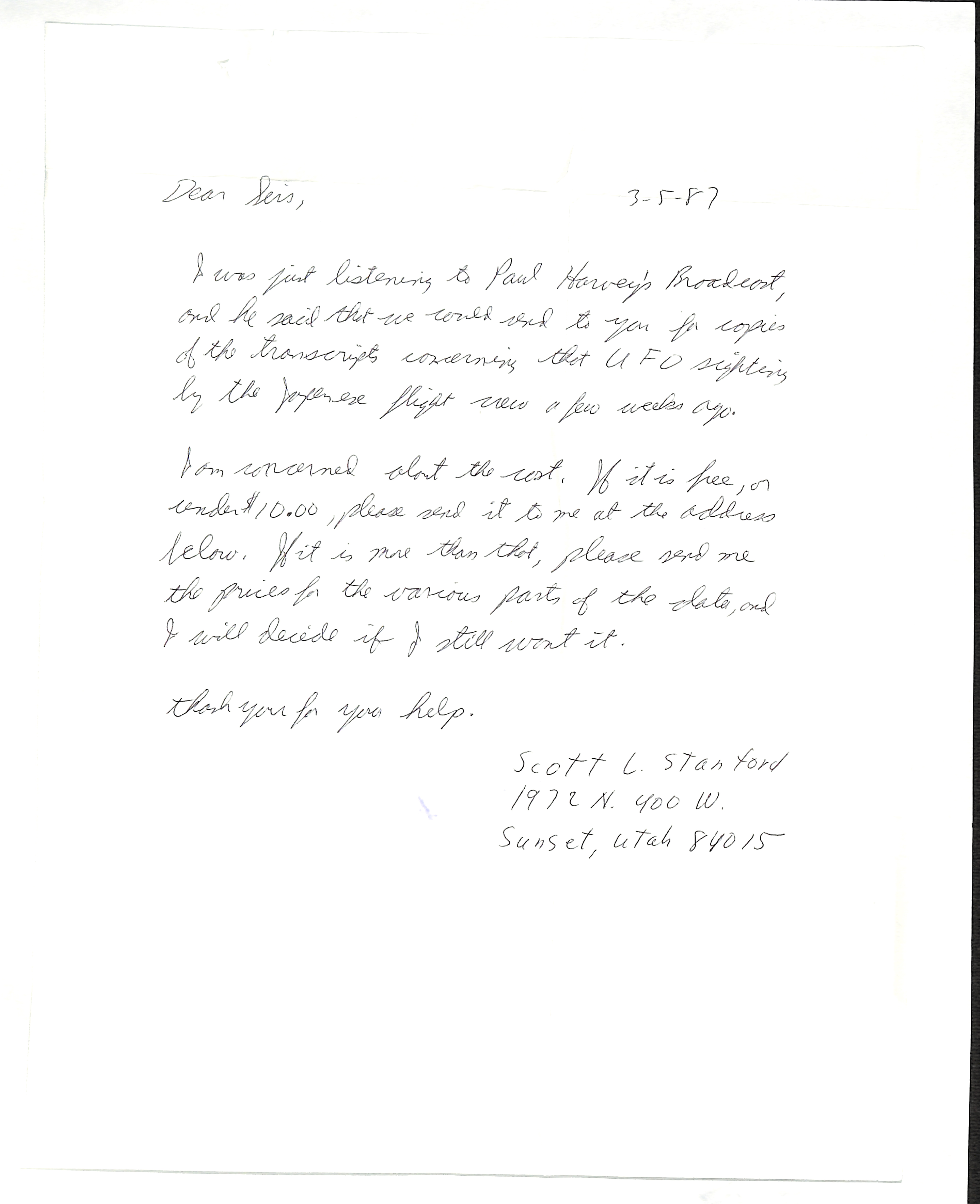 Information Releases Relating to Unidentified Flying Object