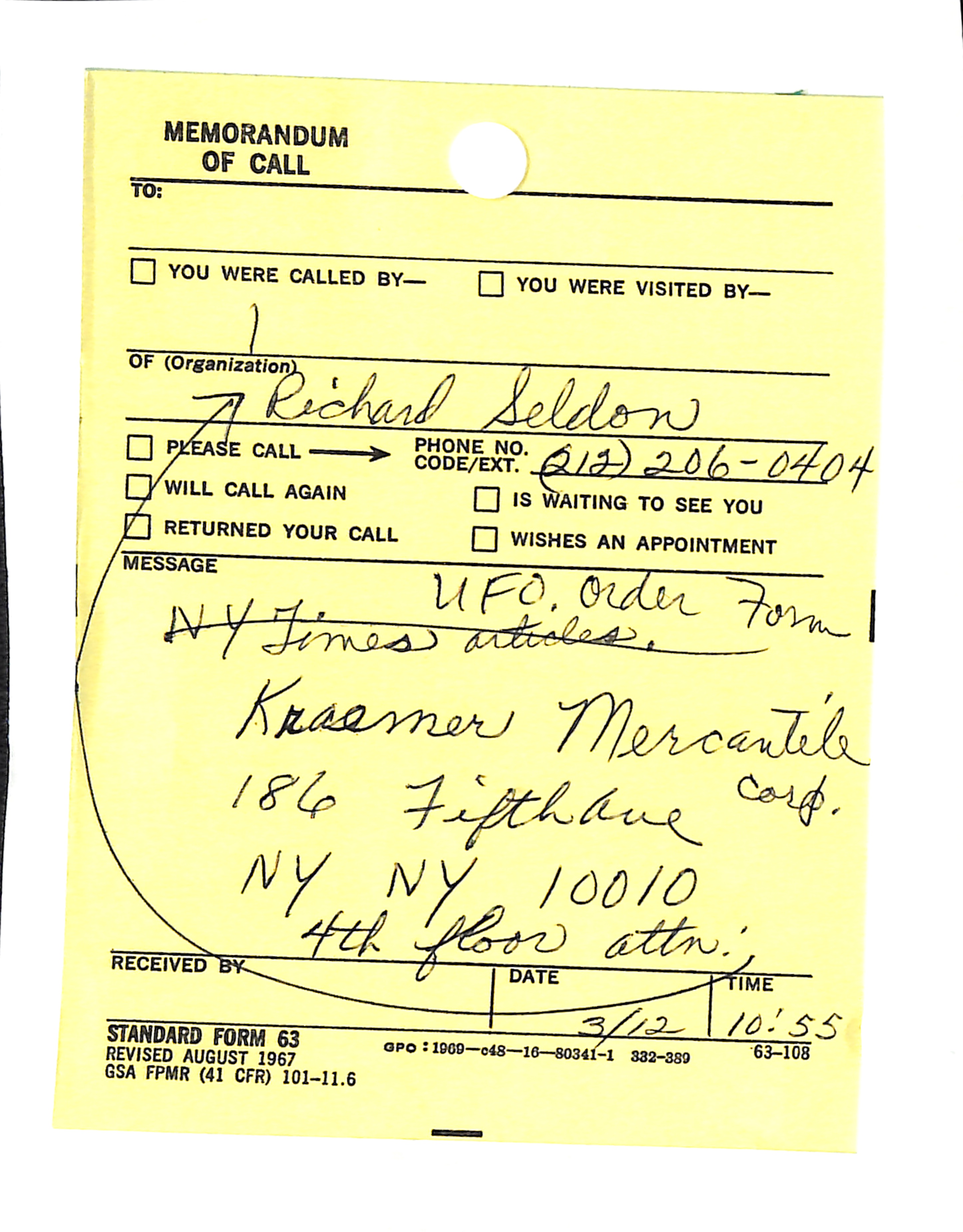 Information Releases Relating to Unidentified Flying Object