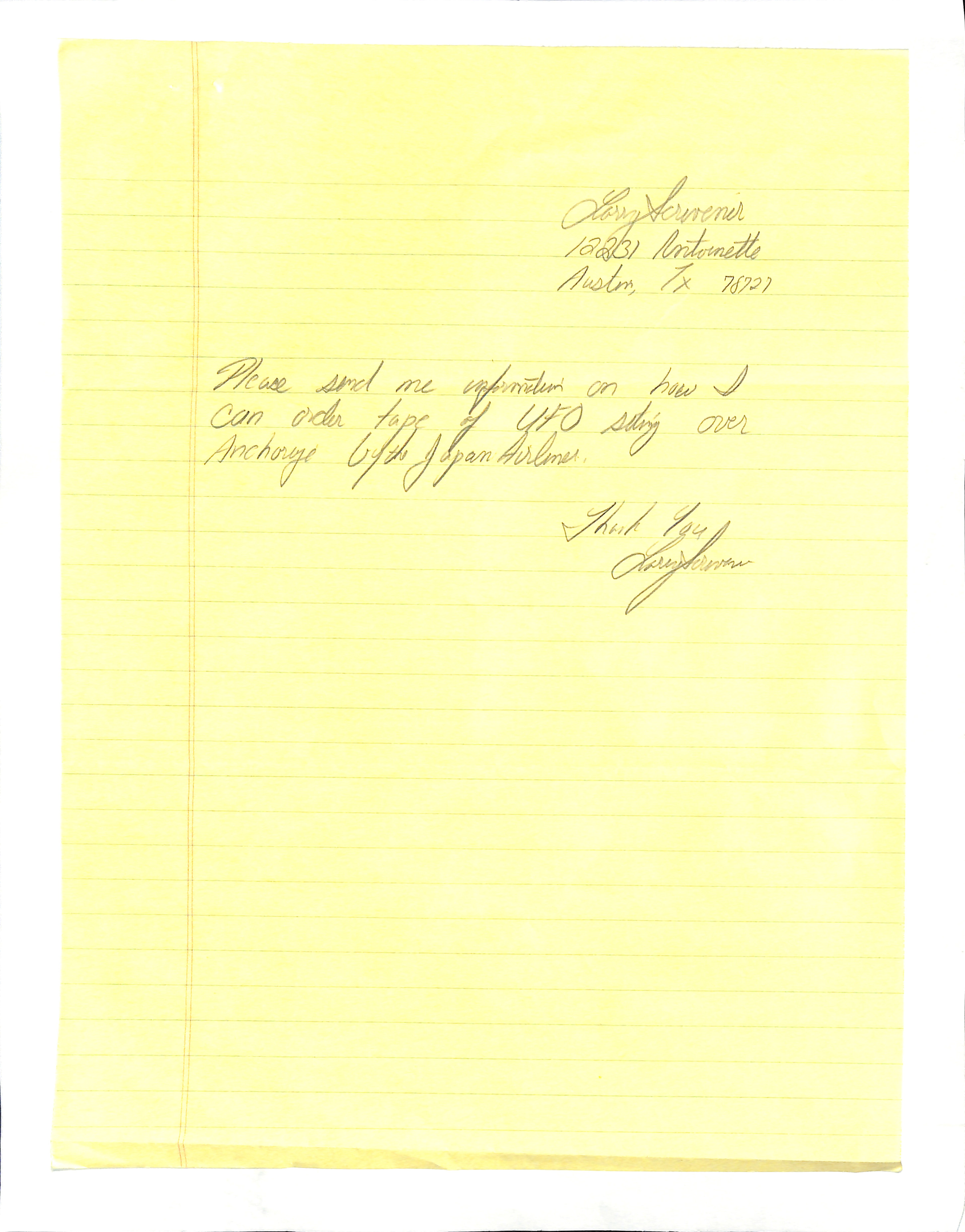 Information Releases Relating to Unidentified Flying Object