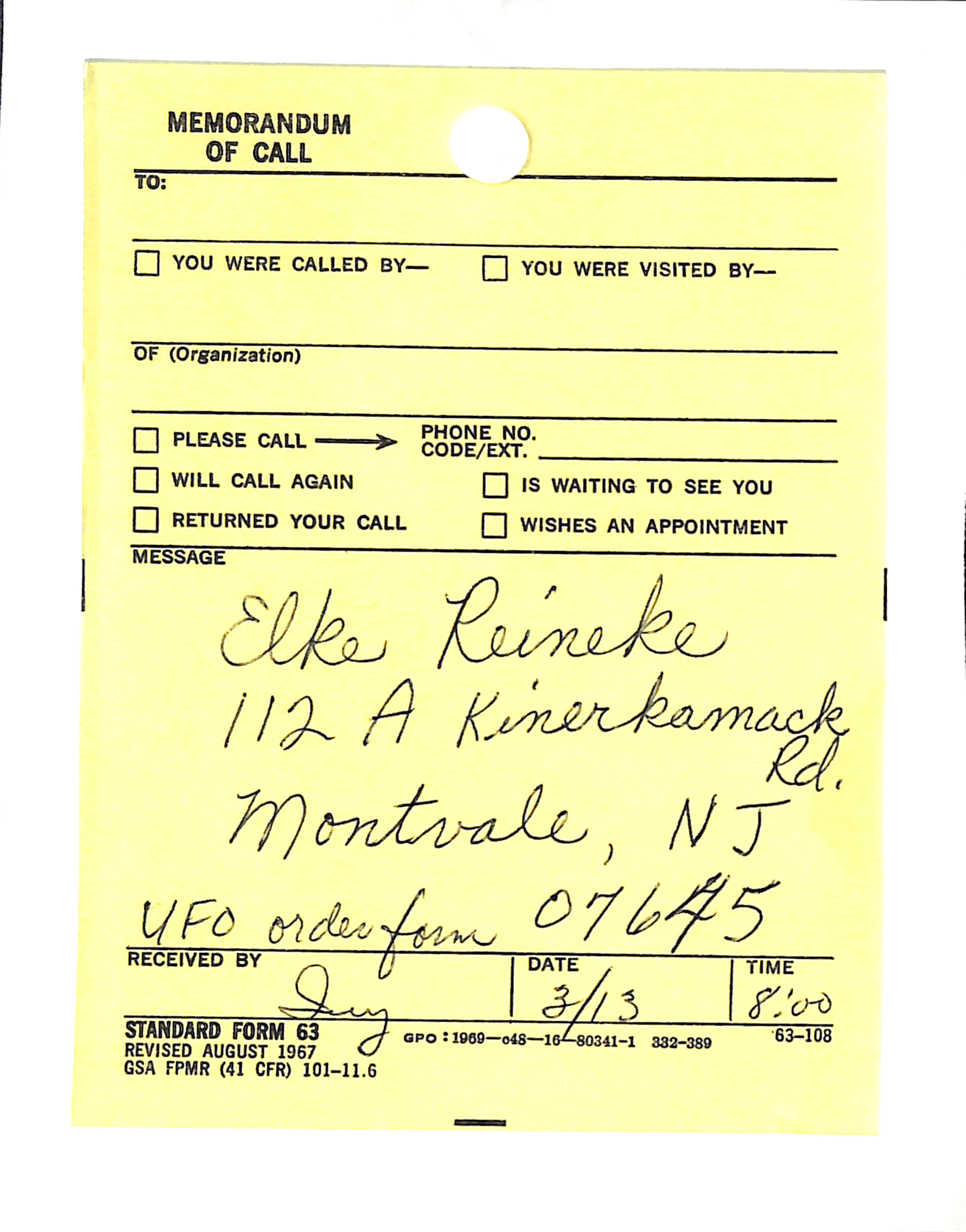 Information Releases Relating to Unidentified Flying Object