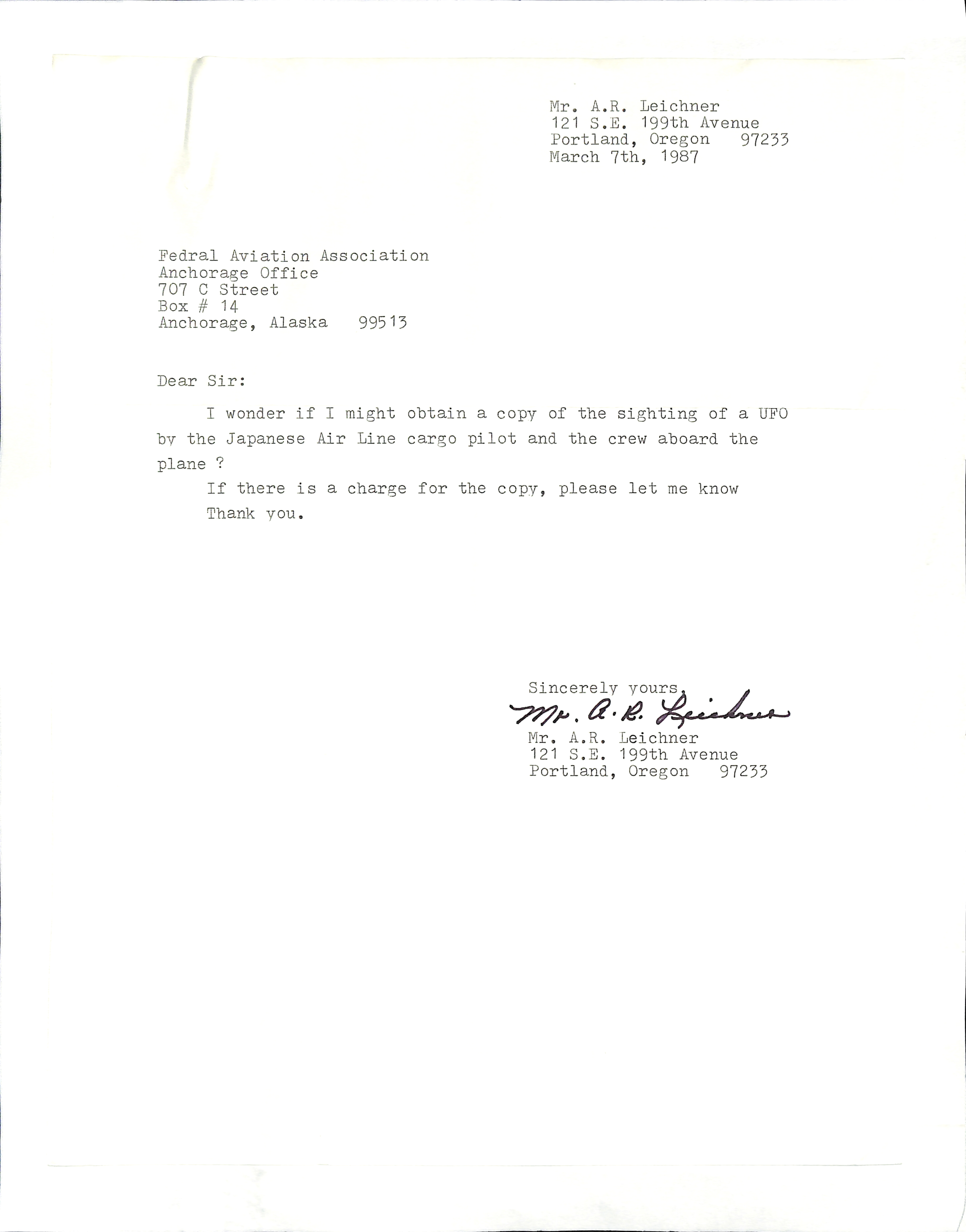Information Releases Relating to Unidentified Flying Object