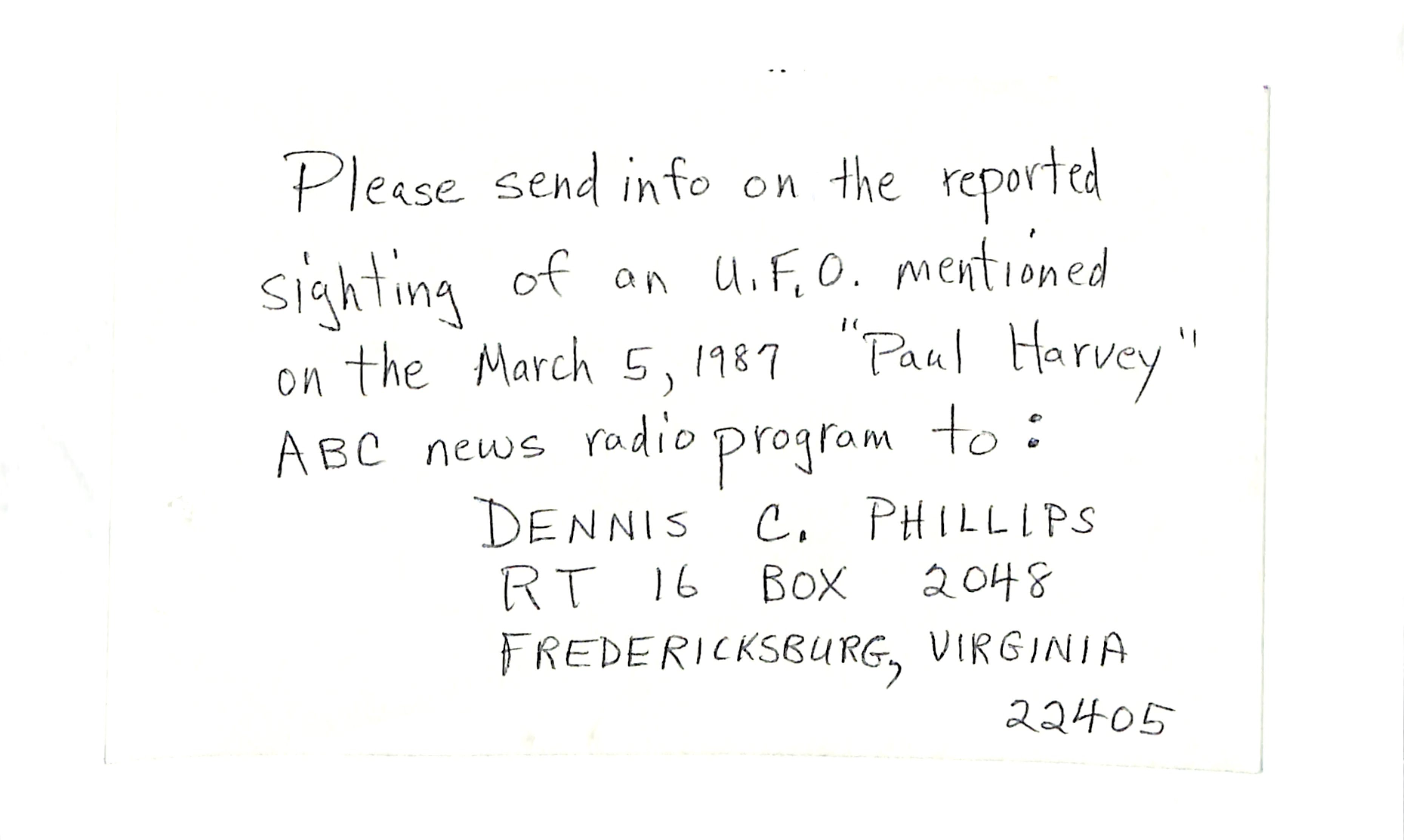 Information Releases Relating to Unidentified Flying Object