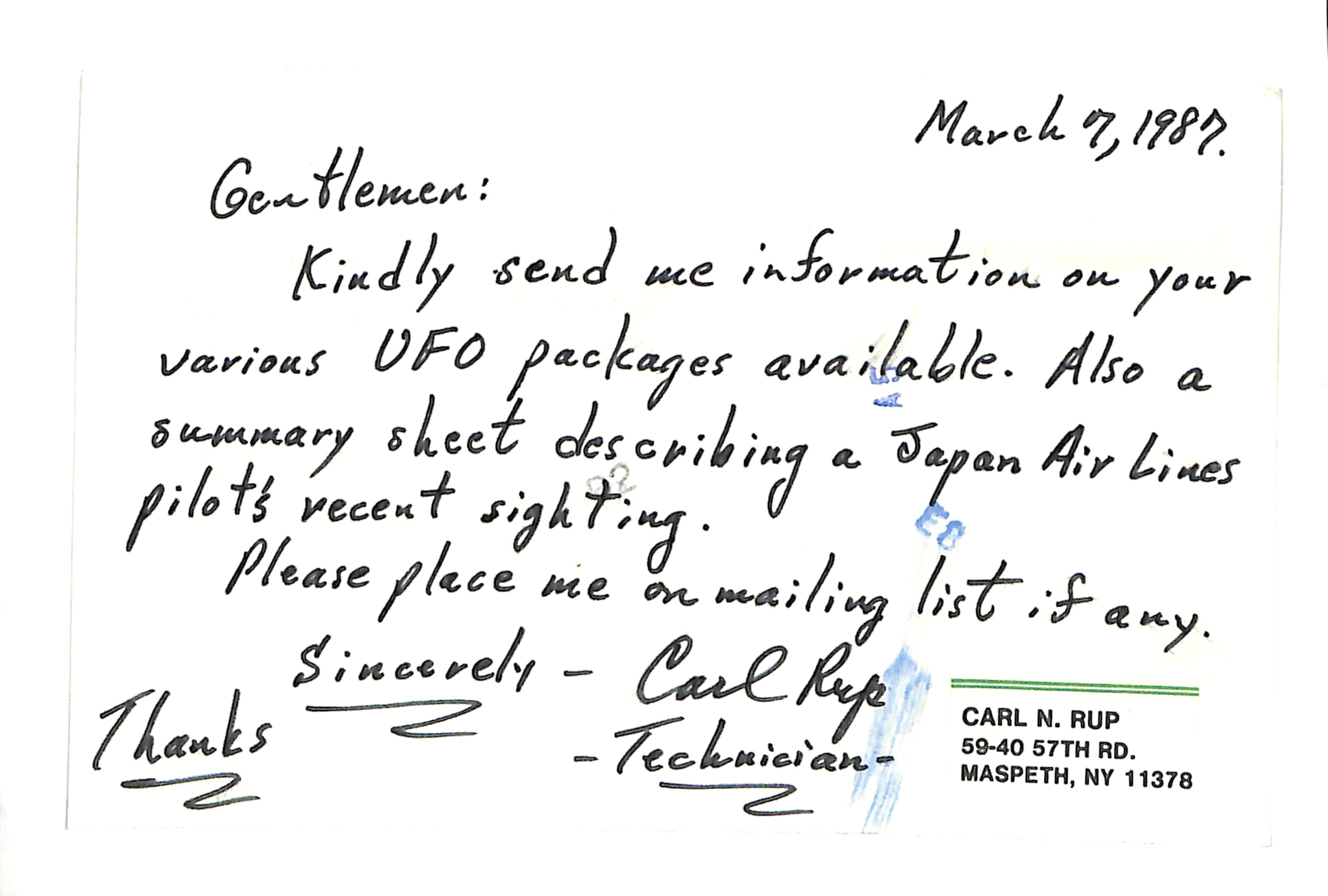 Information Releases Relating to Unidentified Flying Object