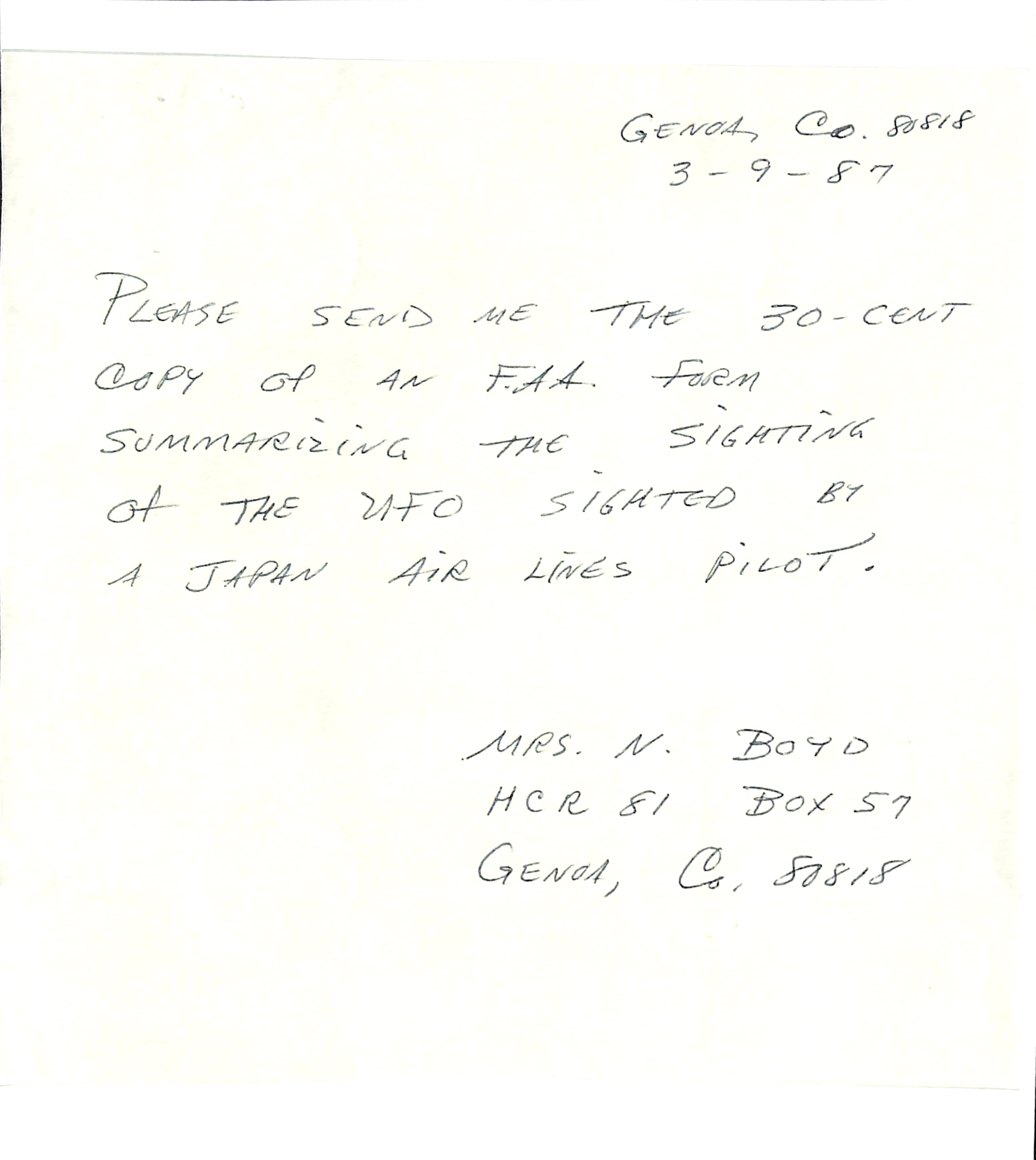 Information Releases Relating to Unidentified Flying Object