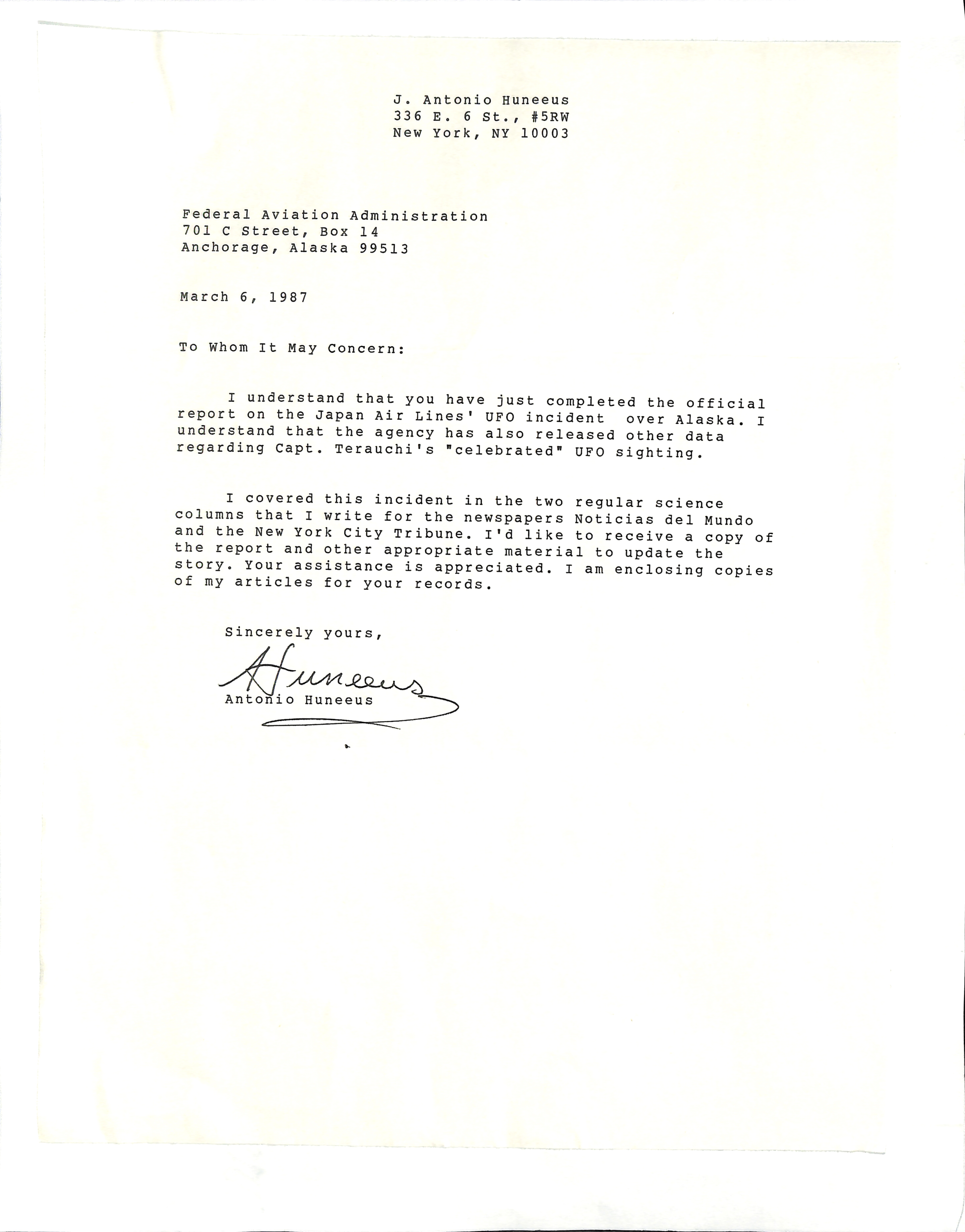 Information Releases Relating to Unidentified Flying Object