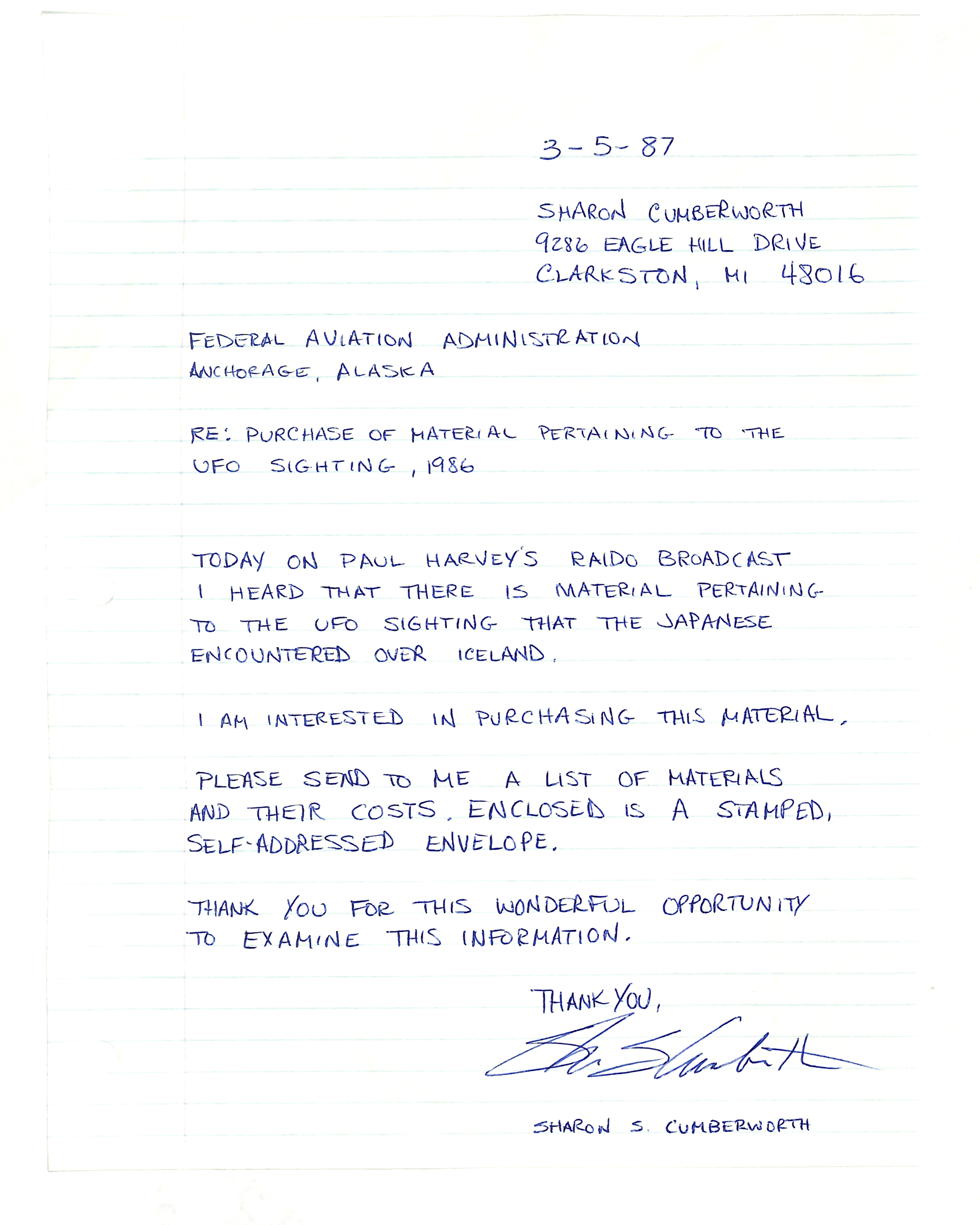 Information Releases Relating to Unidentified Flying Object