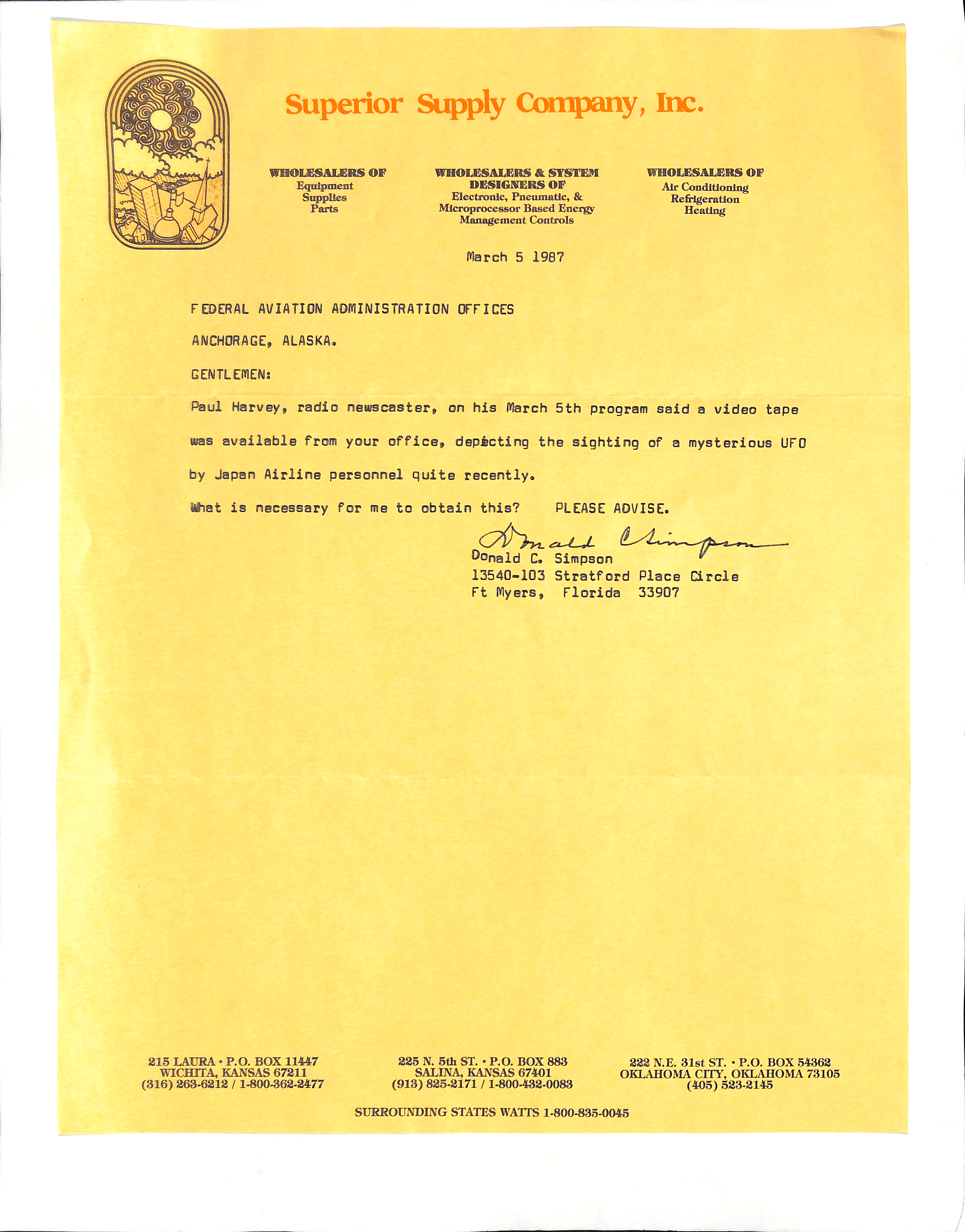 Information Releases Relating to Unidentified Flying Object