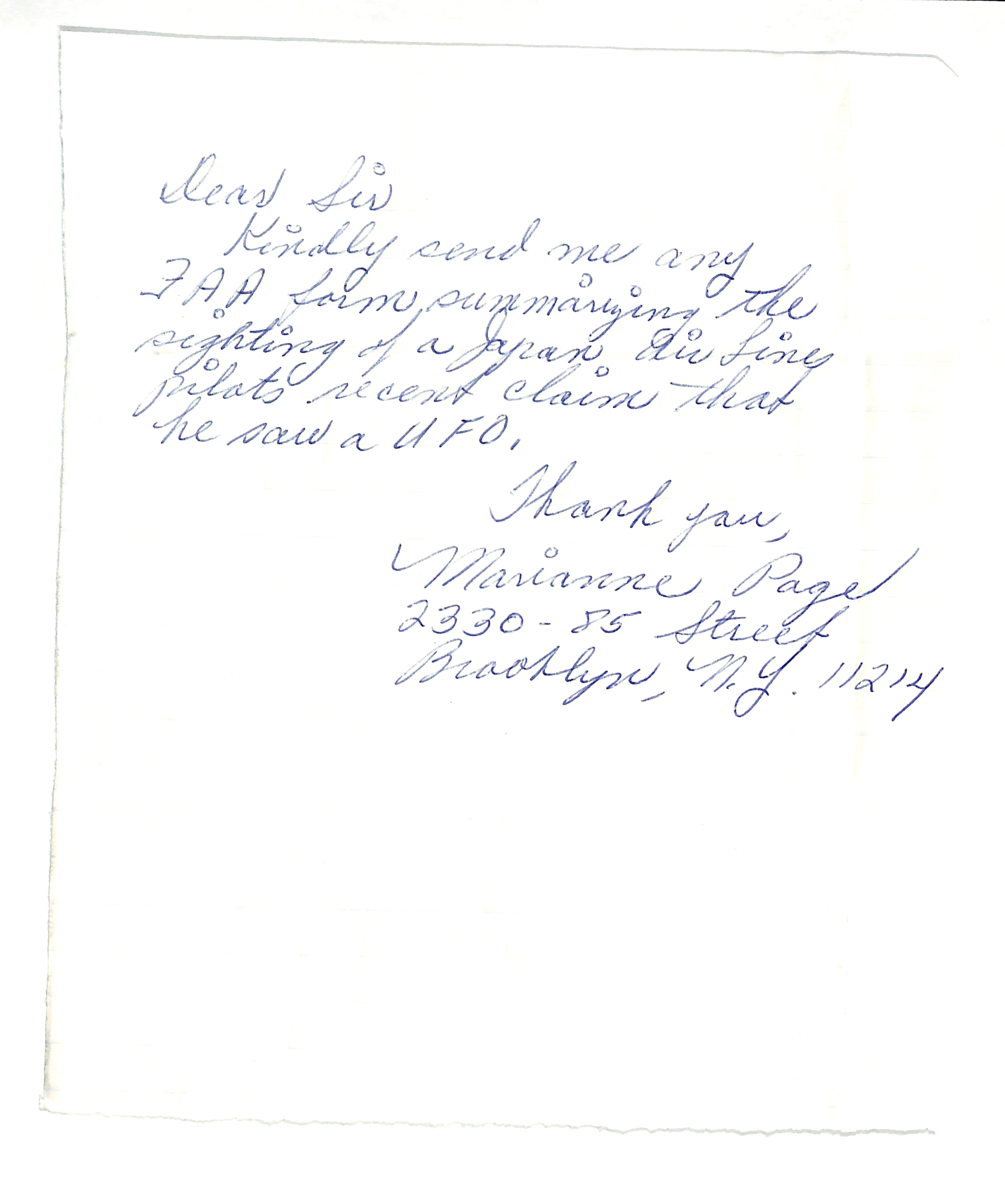 Information Releases Relating to Unidentified Flying Object
