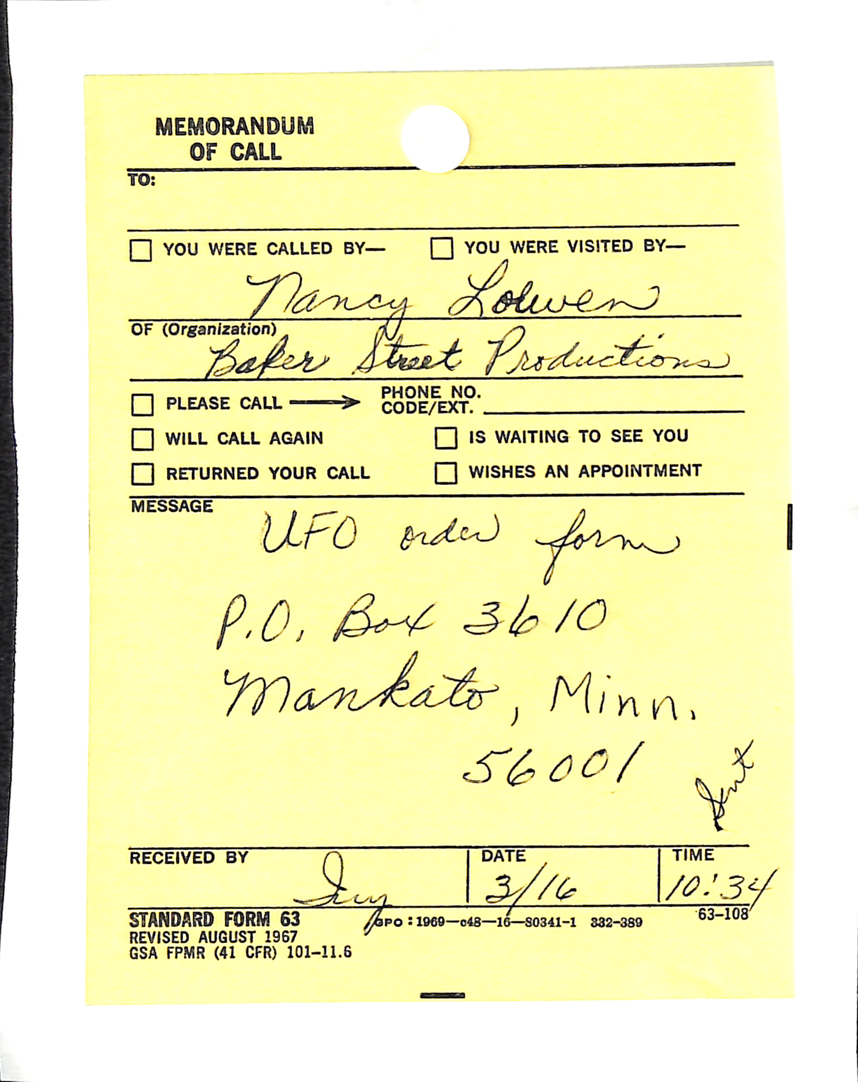 Information Releases Relating to Unidentified Flying Object