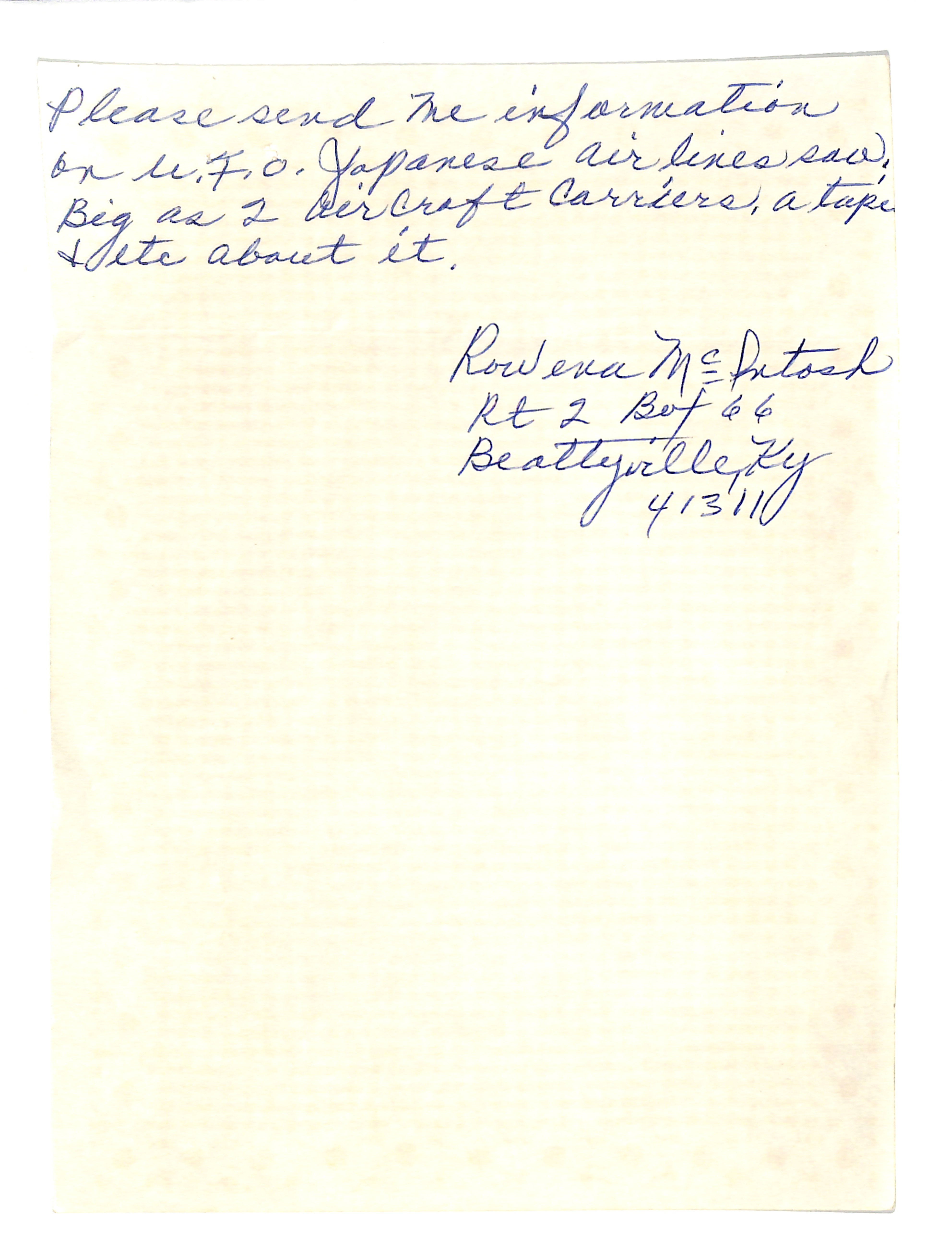 Information Releases Relating to Unidentified Flying Object