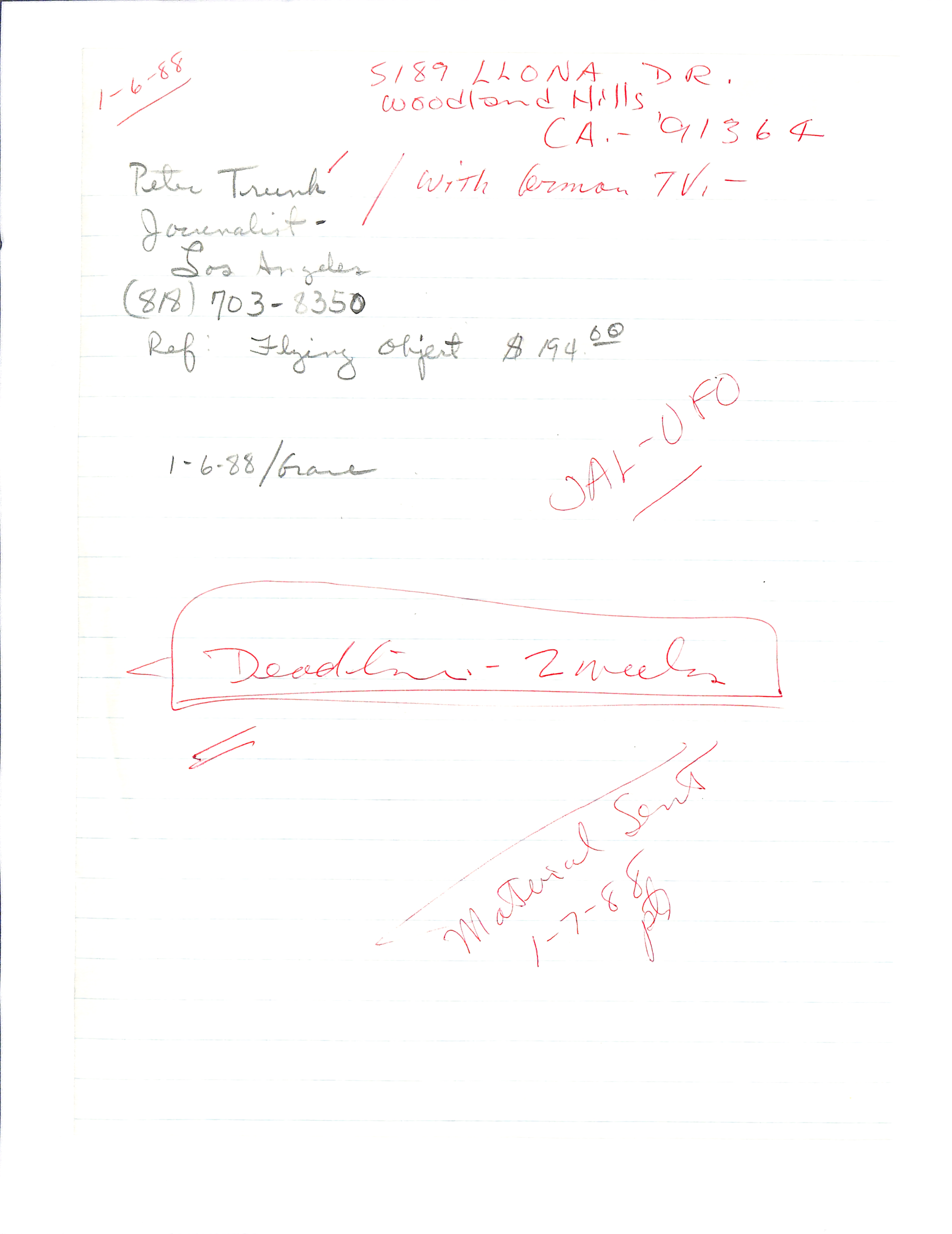 Information Releases Relating to Unidentified Flying Object