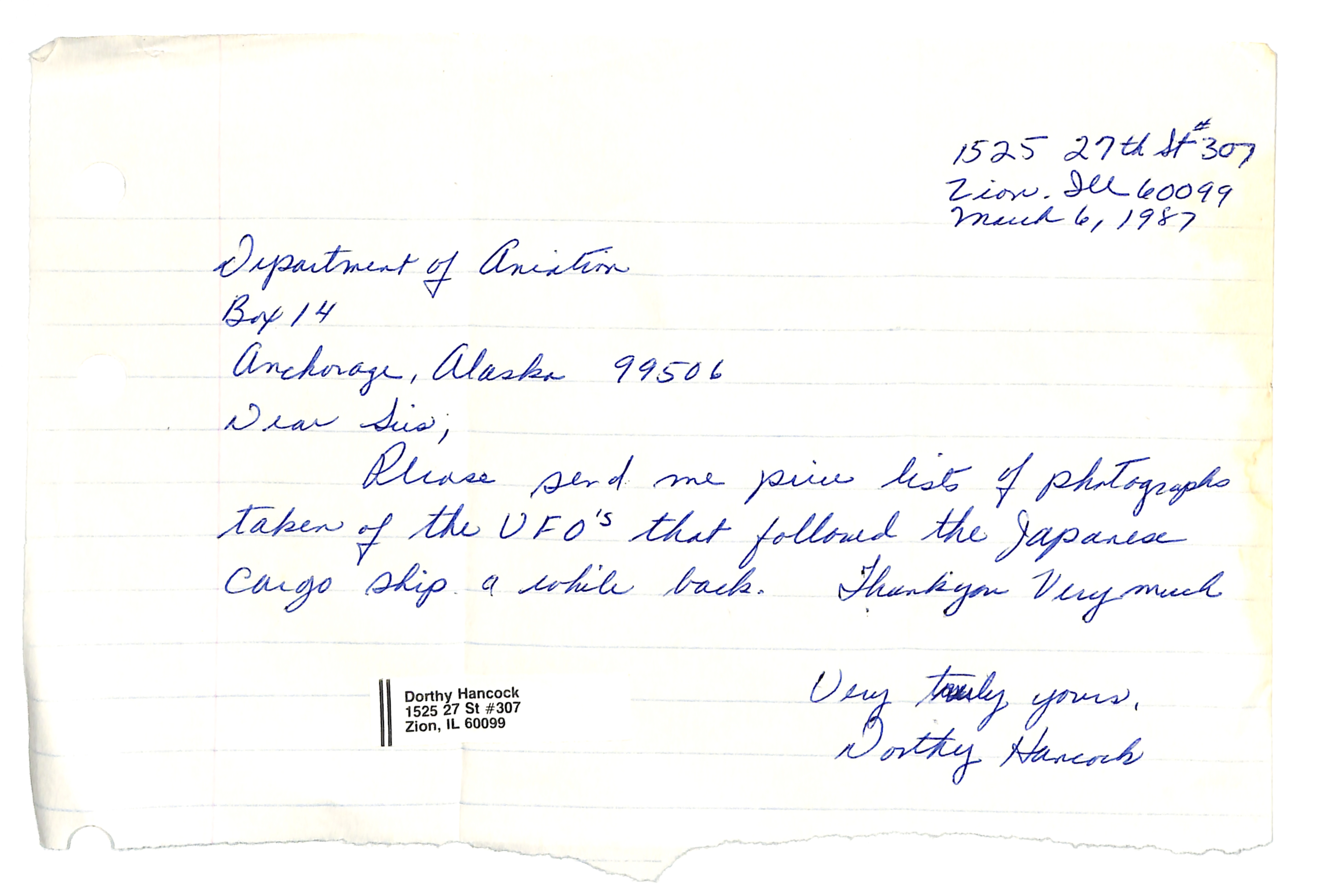Information Releases Relating to Unidentified Flying Object