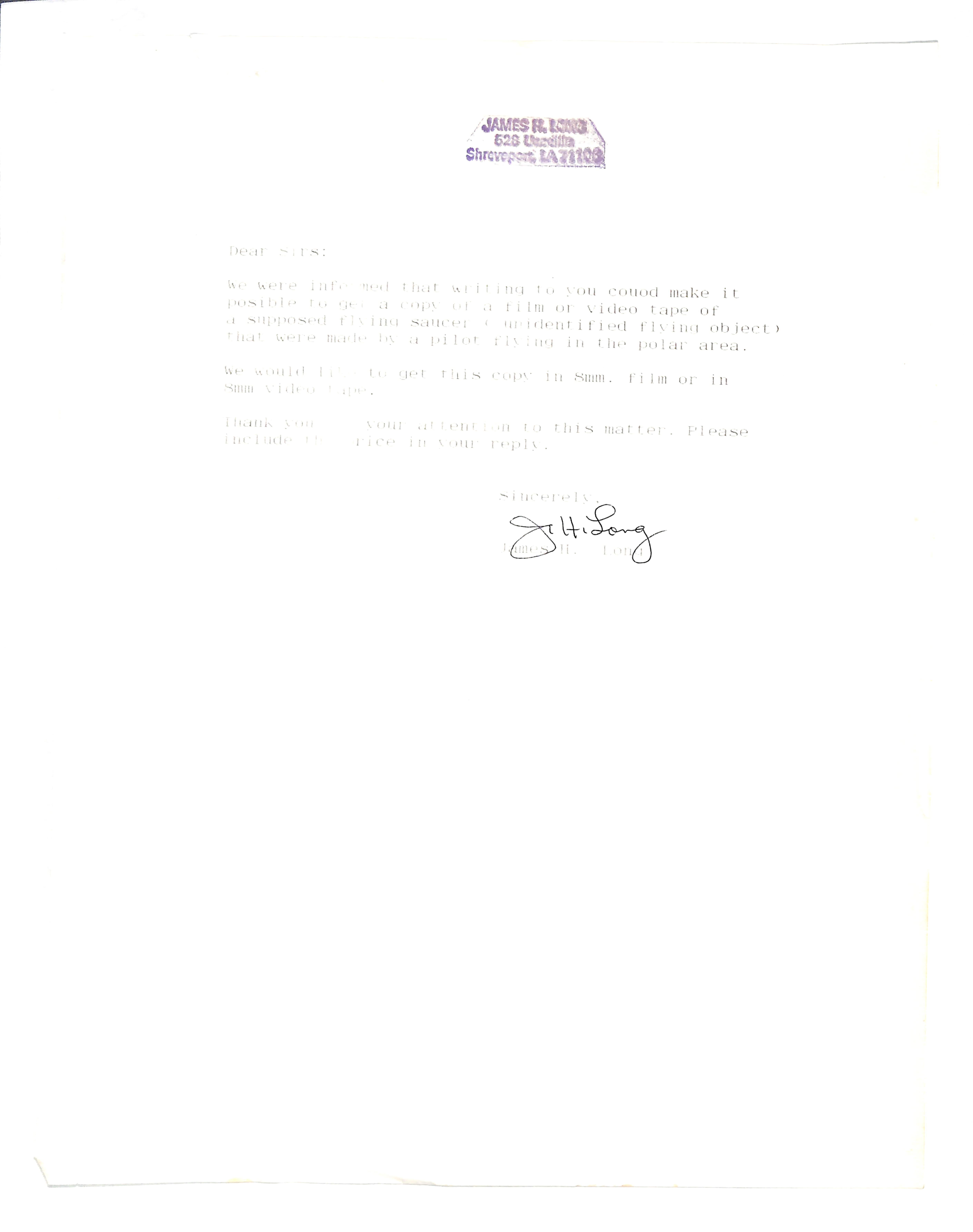 Information Releases Relating to Unidentified Flying Object