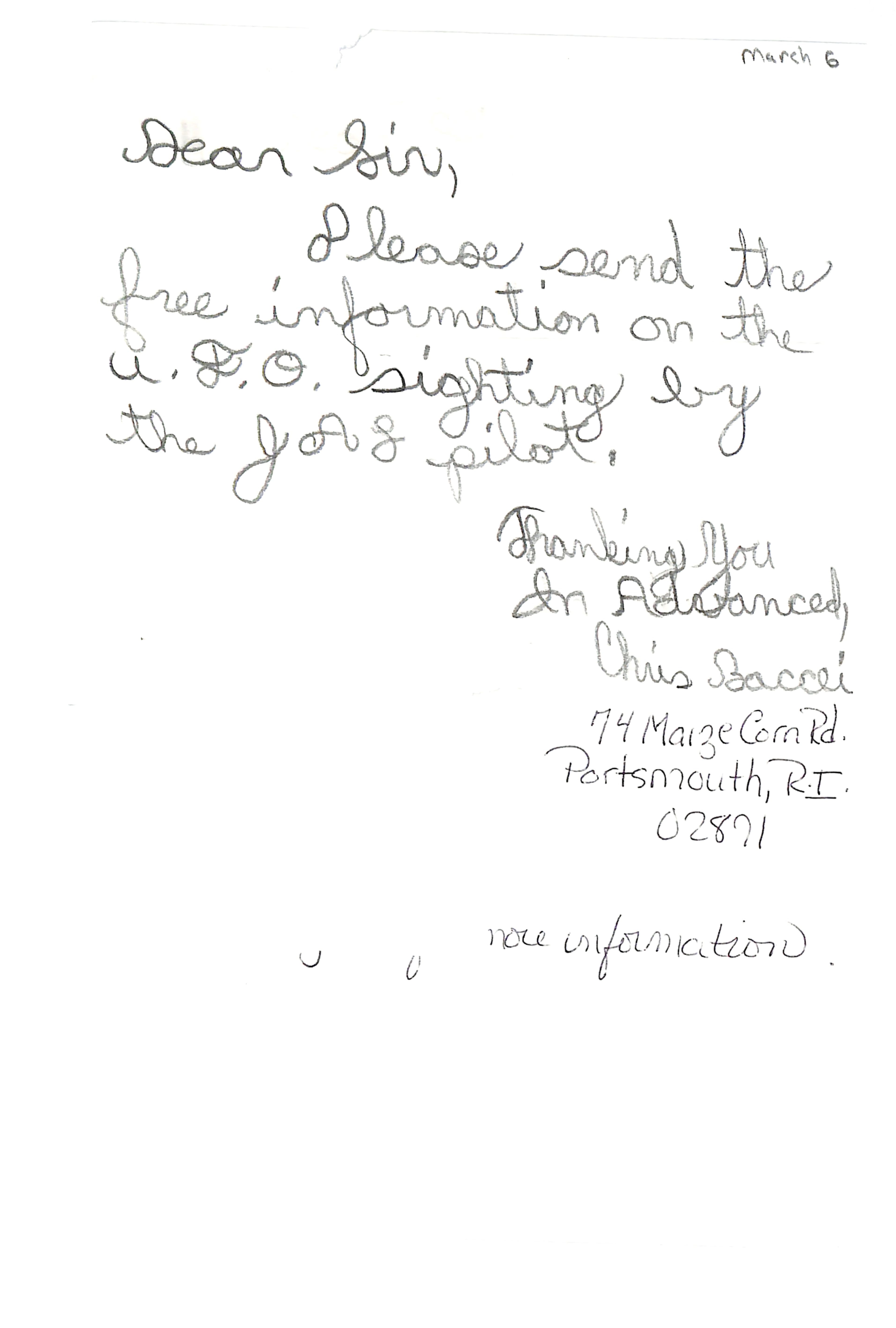 Information Releases Relating to Unidentified Flying Object