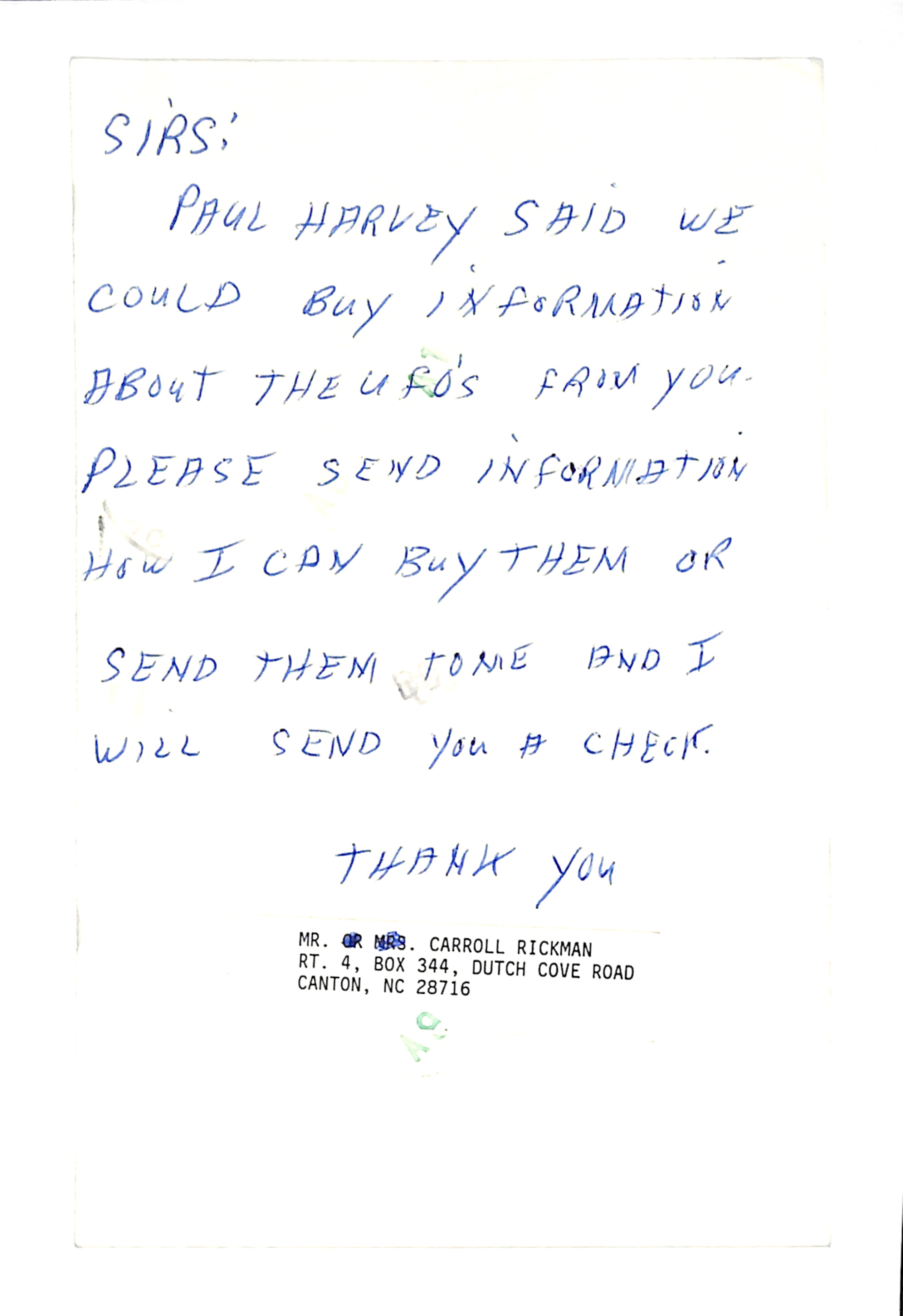 Information Releases Relating to Unidentified Flying Object