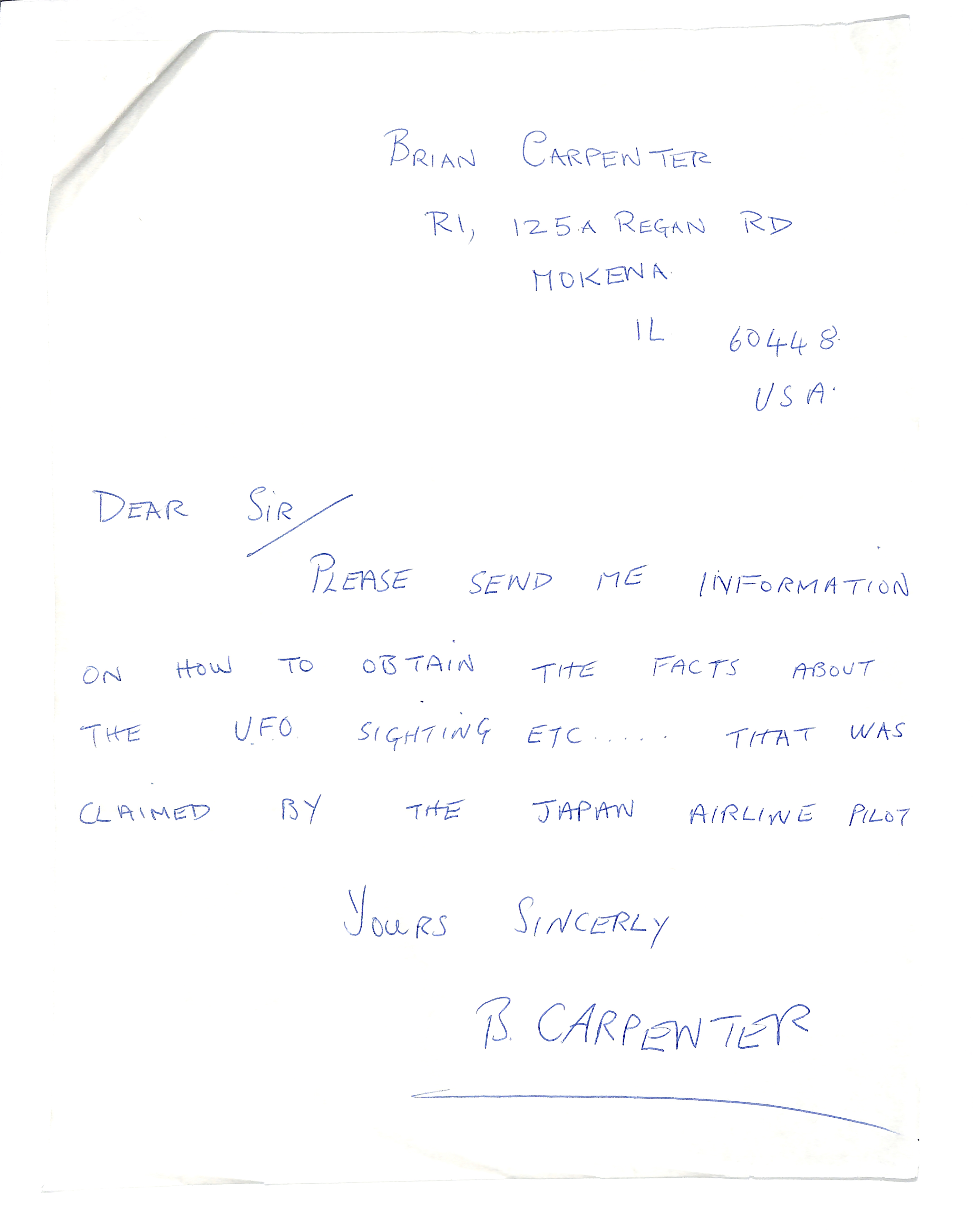 Information Releases Relating to Unidentified Flying Object