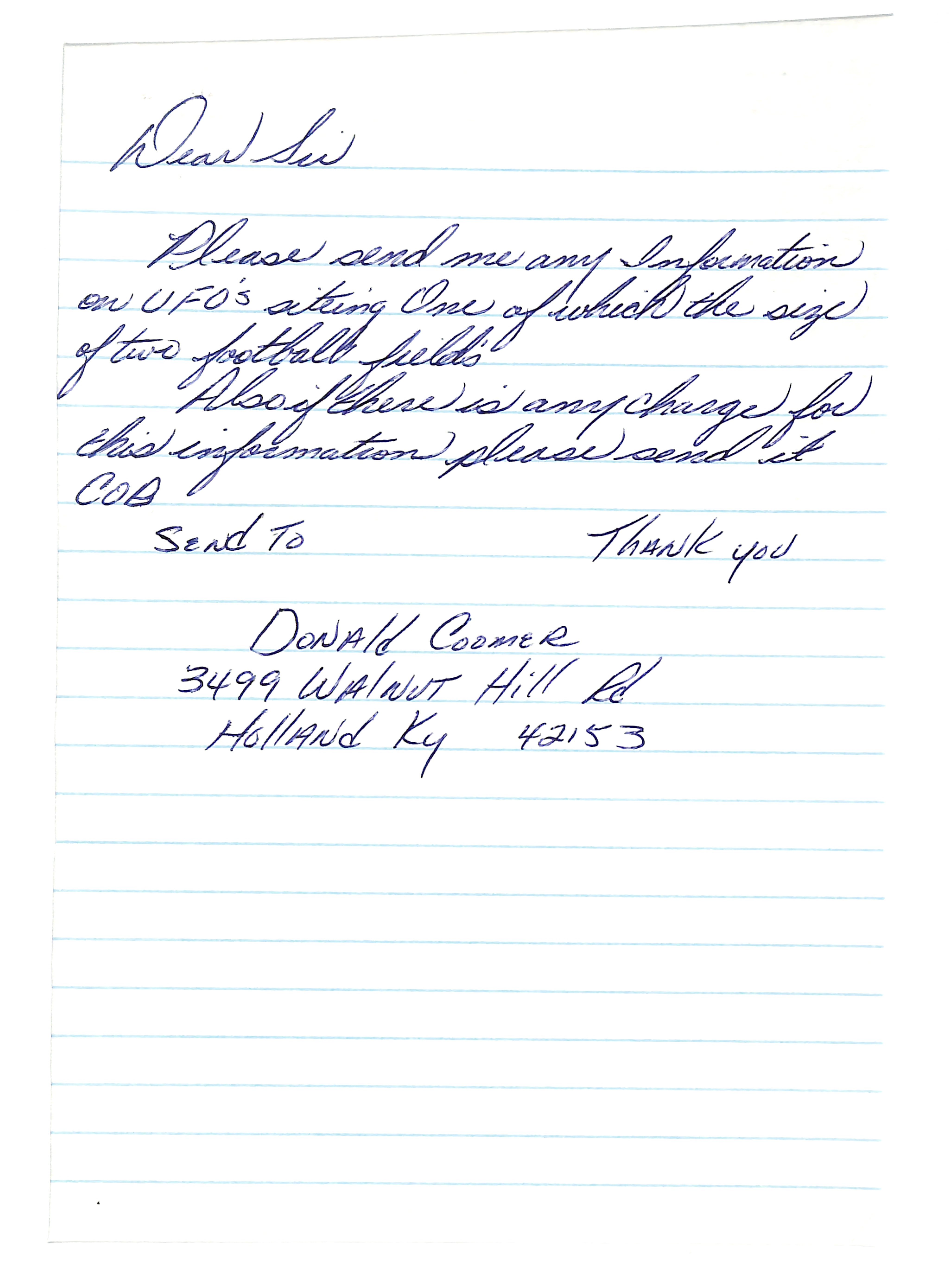 Information Releases Relating to Unidentified Flying Object
