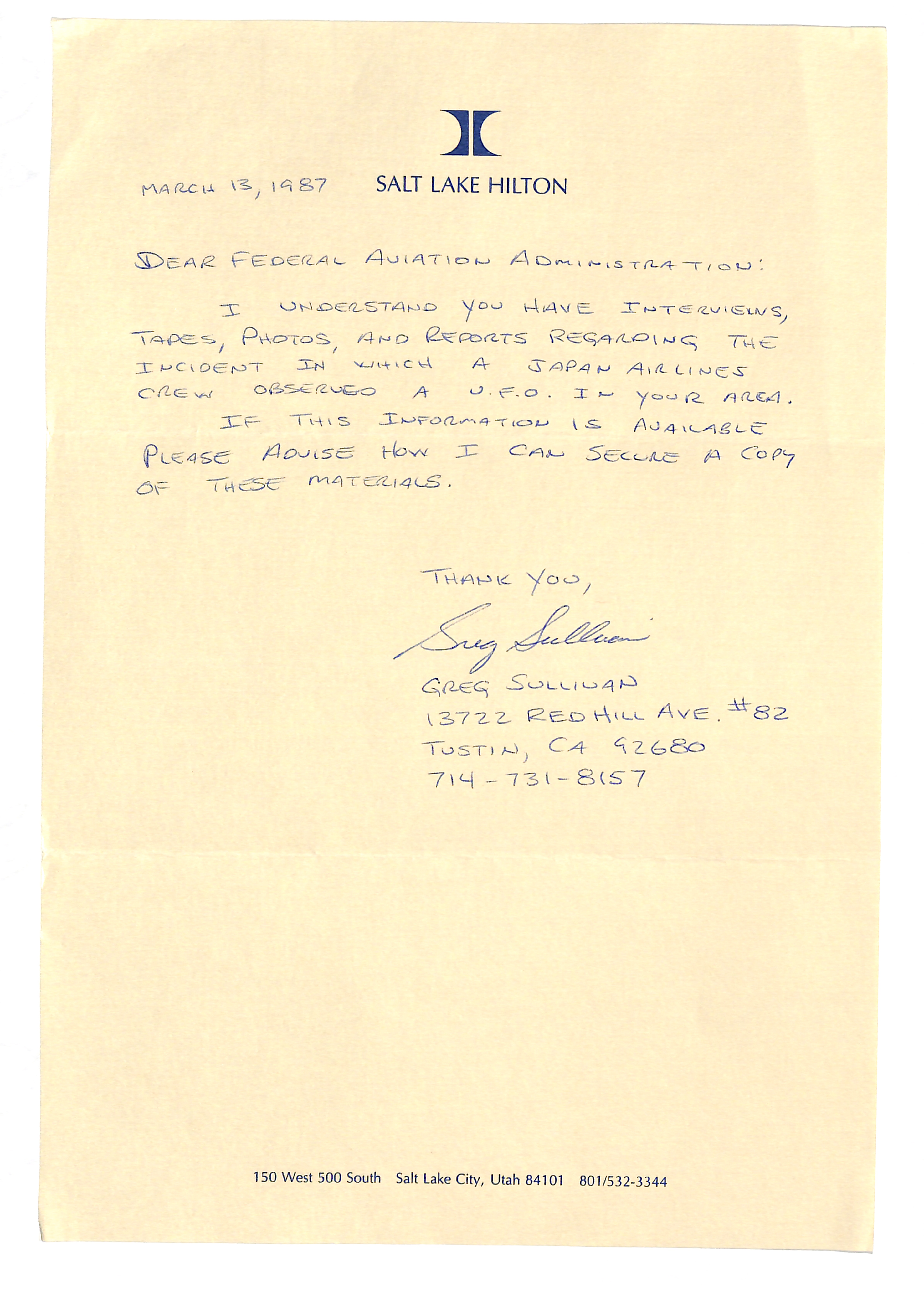 Information Releases Relating to Unidentified Flying Object
