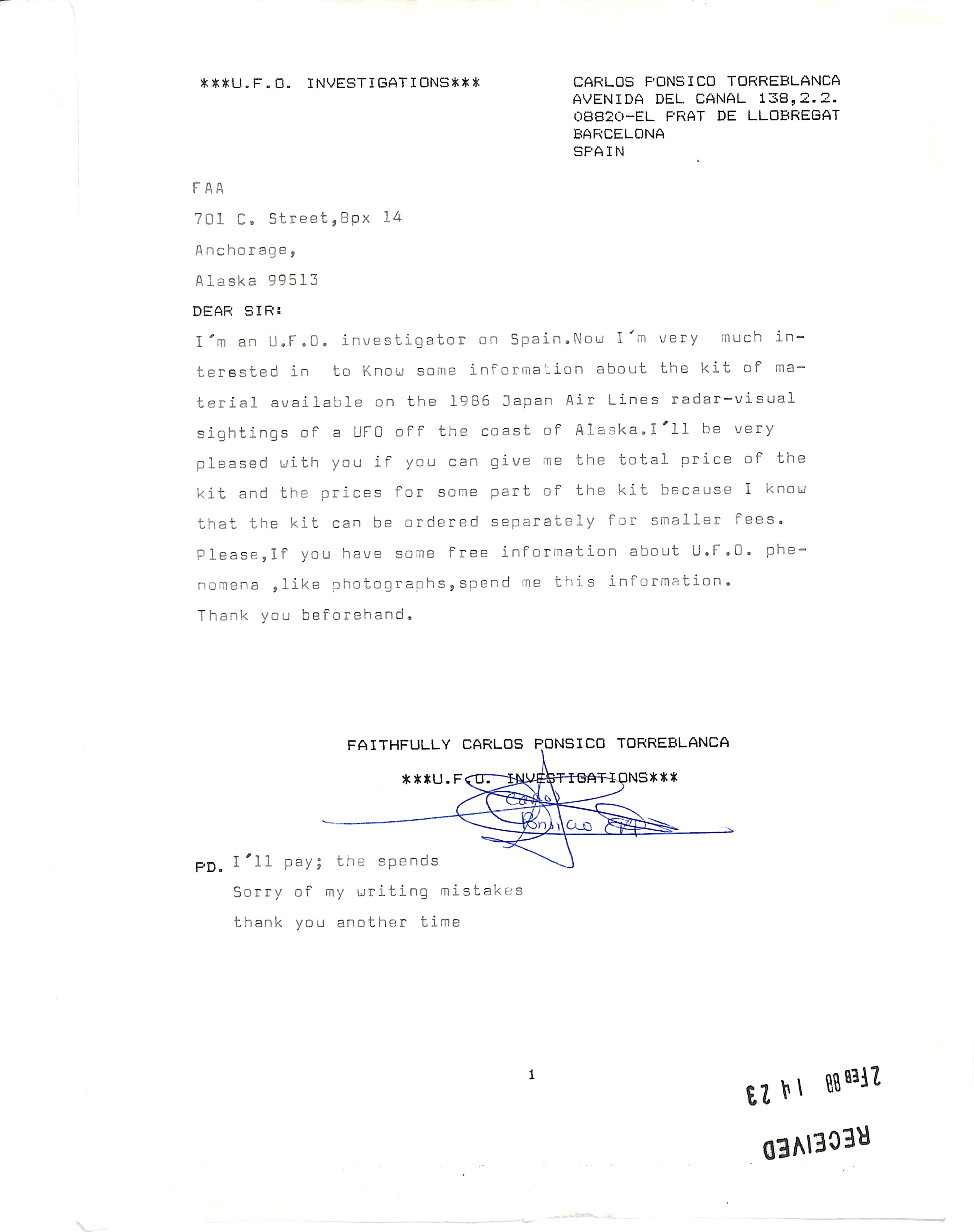Information Releases Relating to Unidentified Flying Object