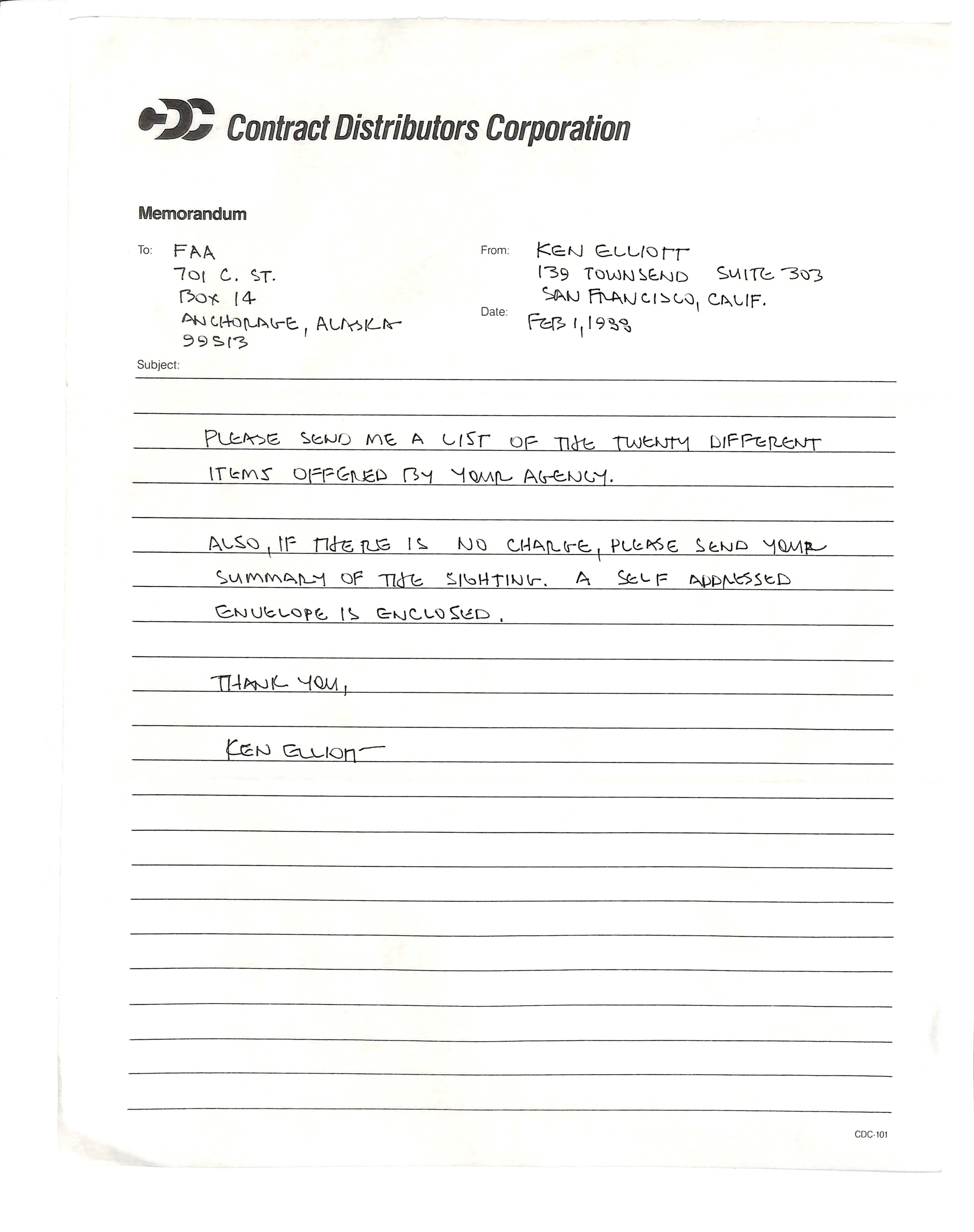 Information Releases Relating to Unidentified Flying Object